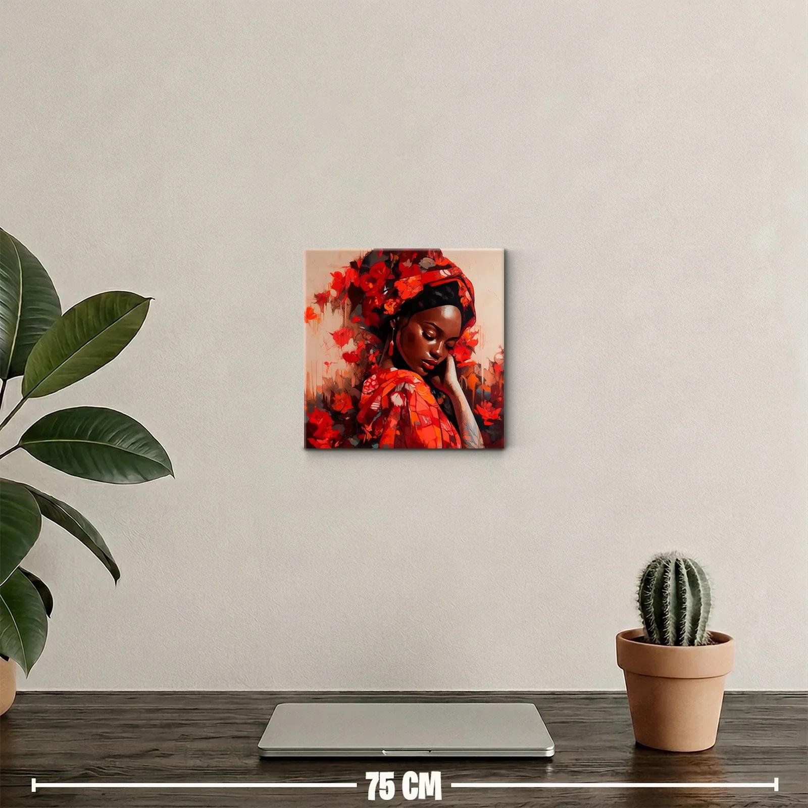 Retrato femenino rodeado de flores en tonos rojos vibrantes — miniatura 2