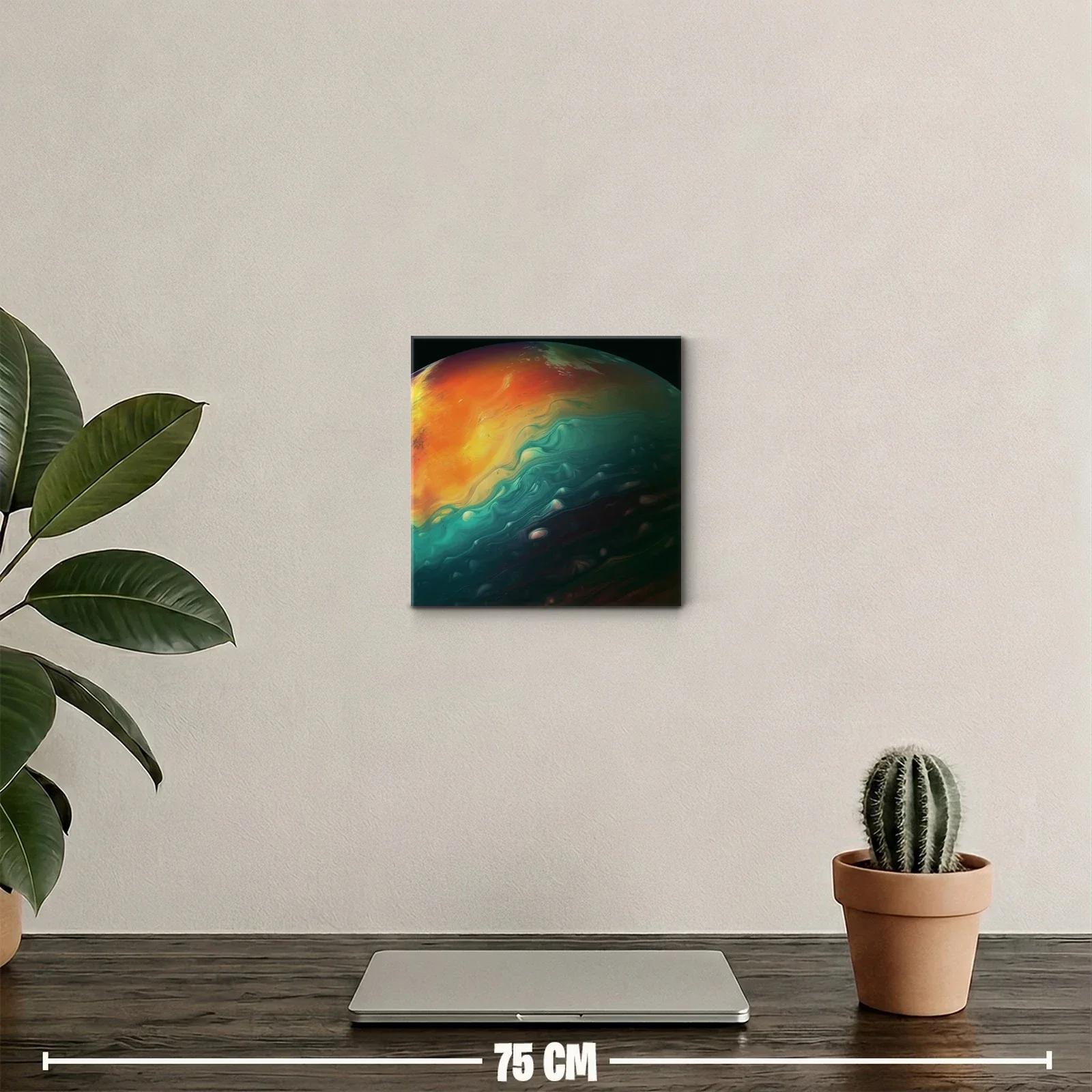 Cuadro abstracto tonos cálidos y fríos en armonía fluida — miniatura 2