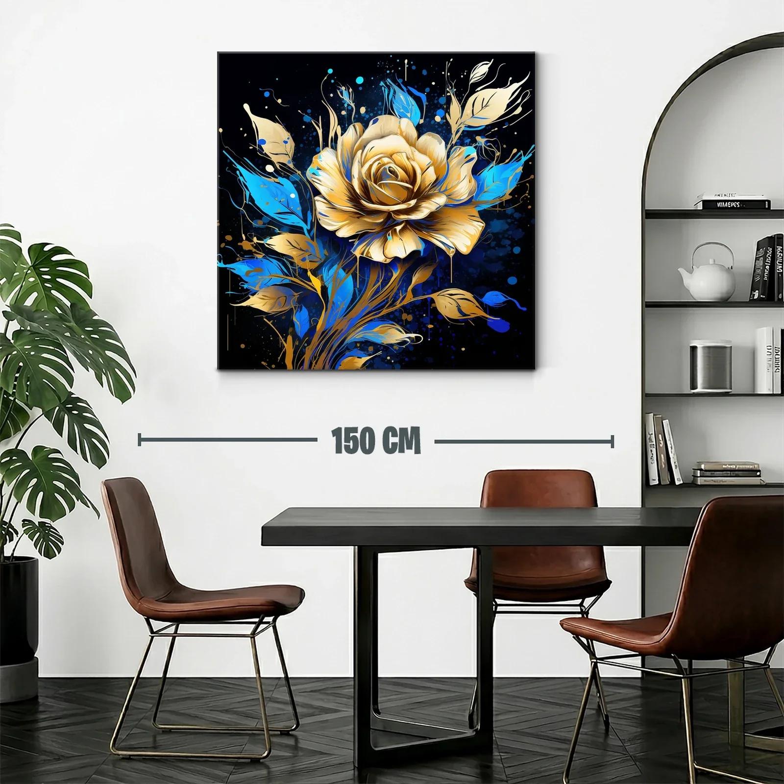 Rosa dorada con hojas azules sobre fondo oscuro — miniatura 2