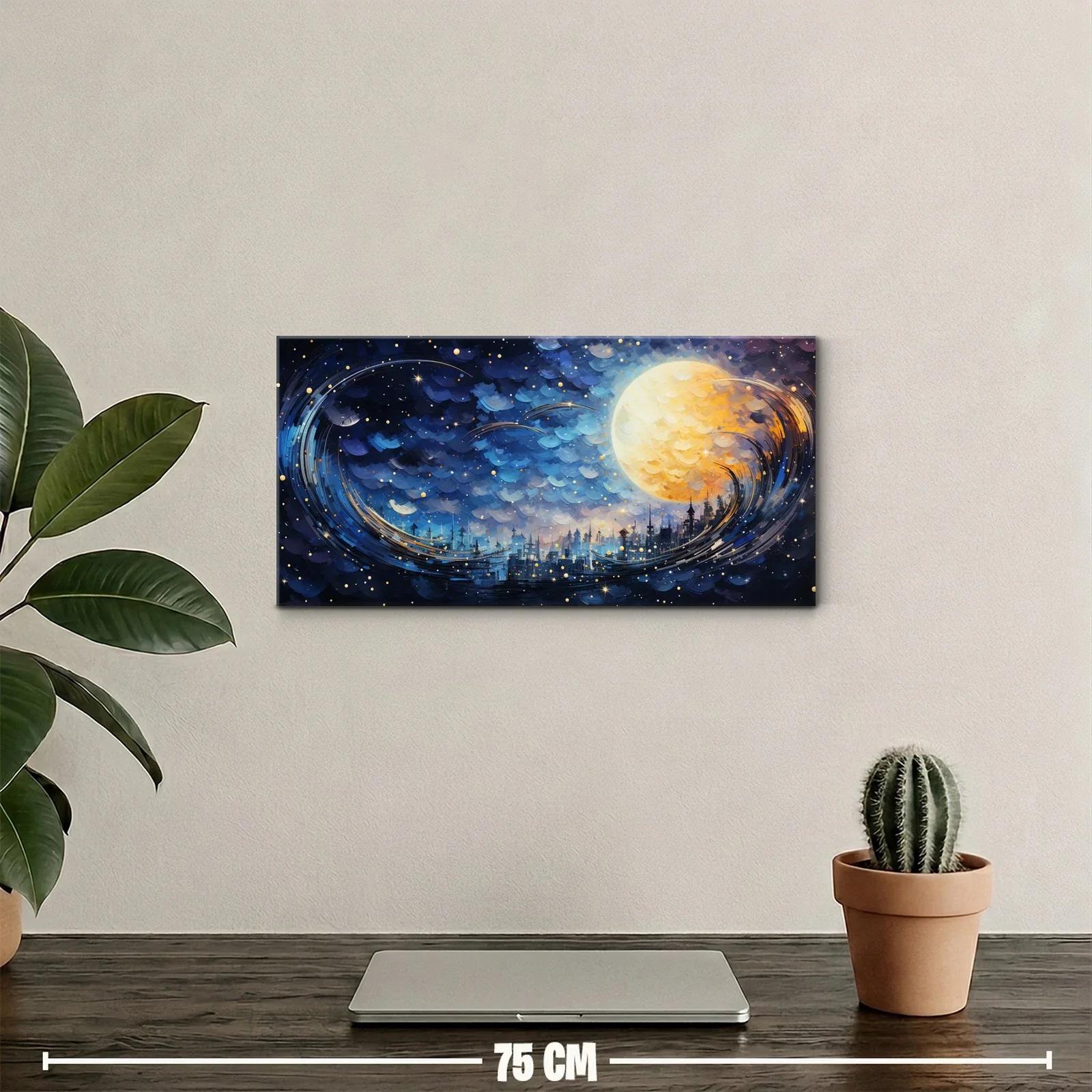 Cuadro luna llena con remolino dorado — miniatura 2