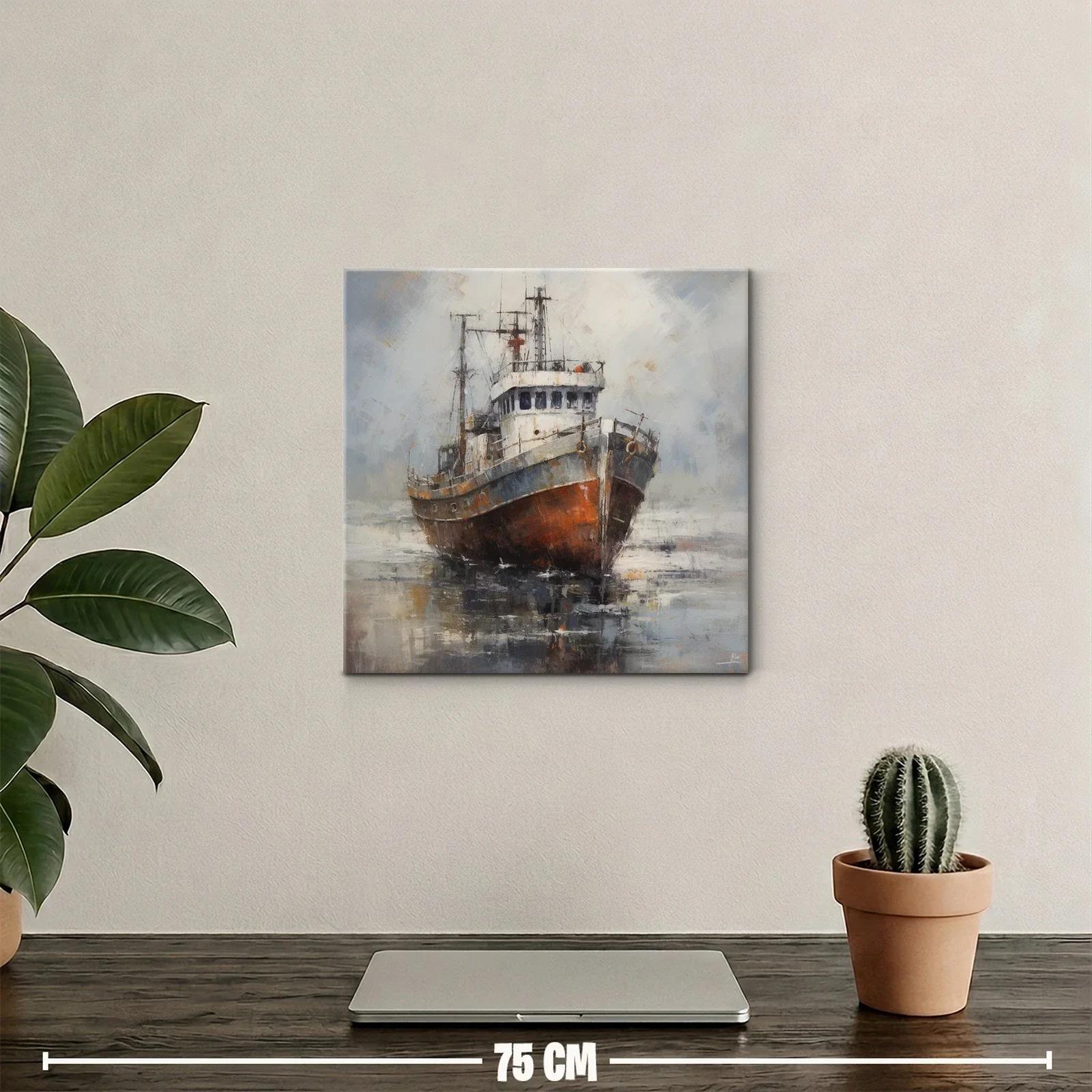Cuadro barco antiguo en paisaje marino brumoso — miniatura 2