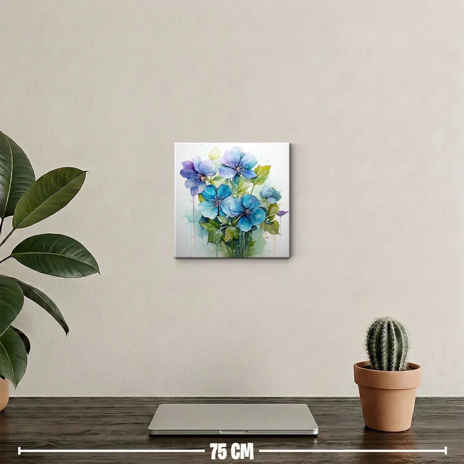 Cuadro decorativo con flores azules y verdes vibrantes — miniatura 2