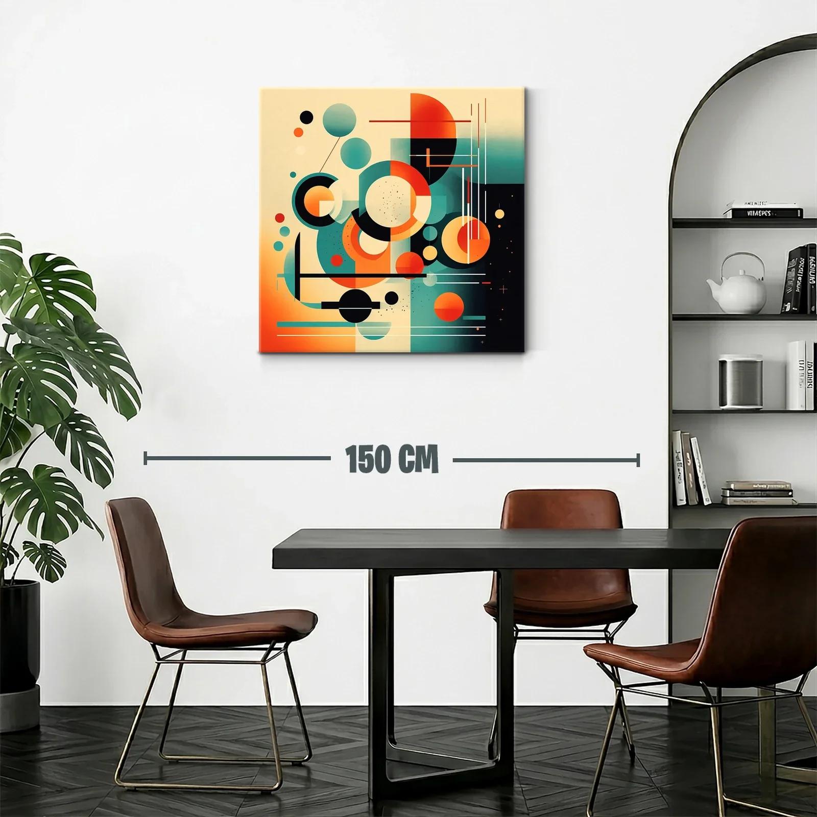 Cuadro abstracto geométrico con círculos y líneas vibrantes — miniatura 2