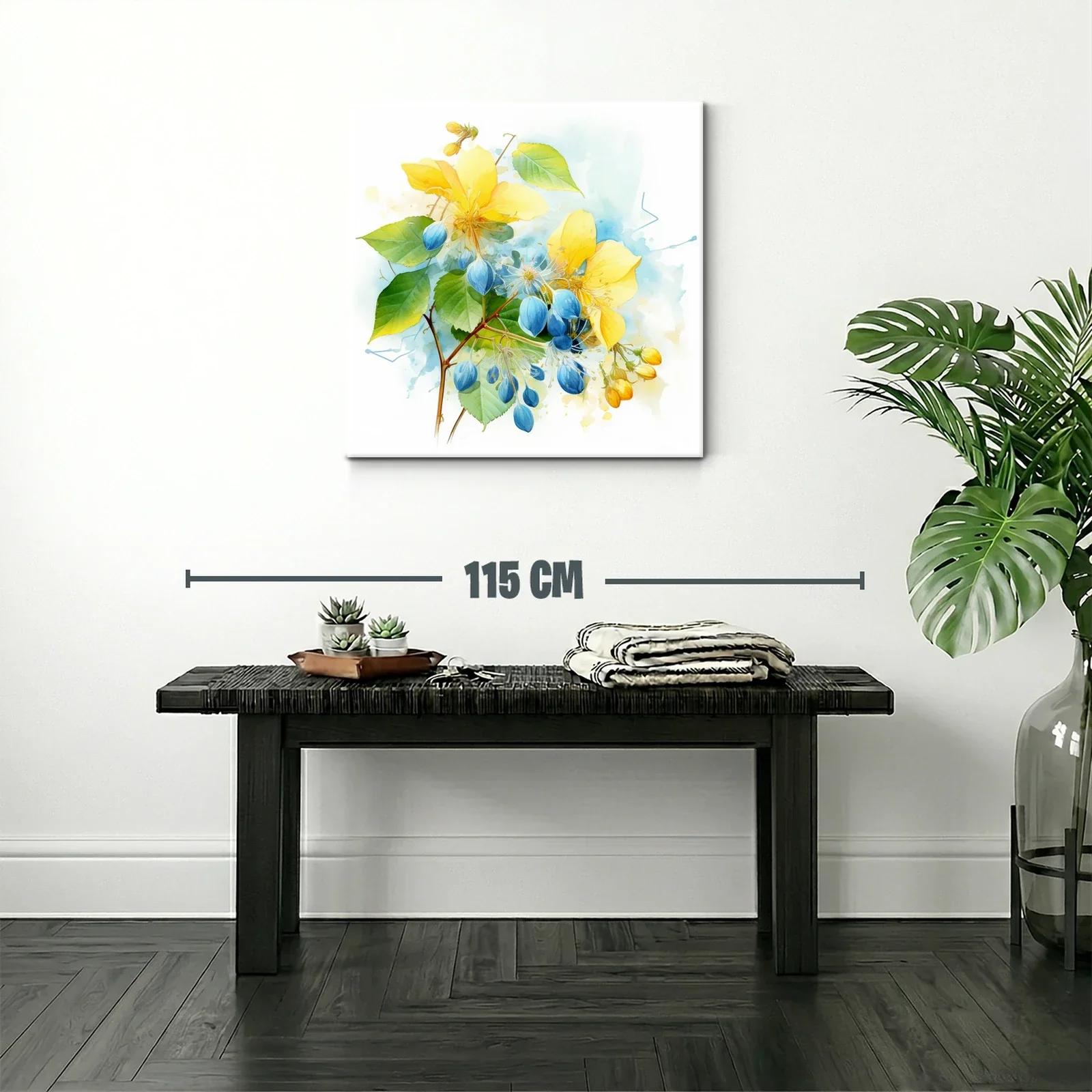 Cuadro floral en tonos vibrantes azul y amarillo — miniatura 2