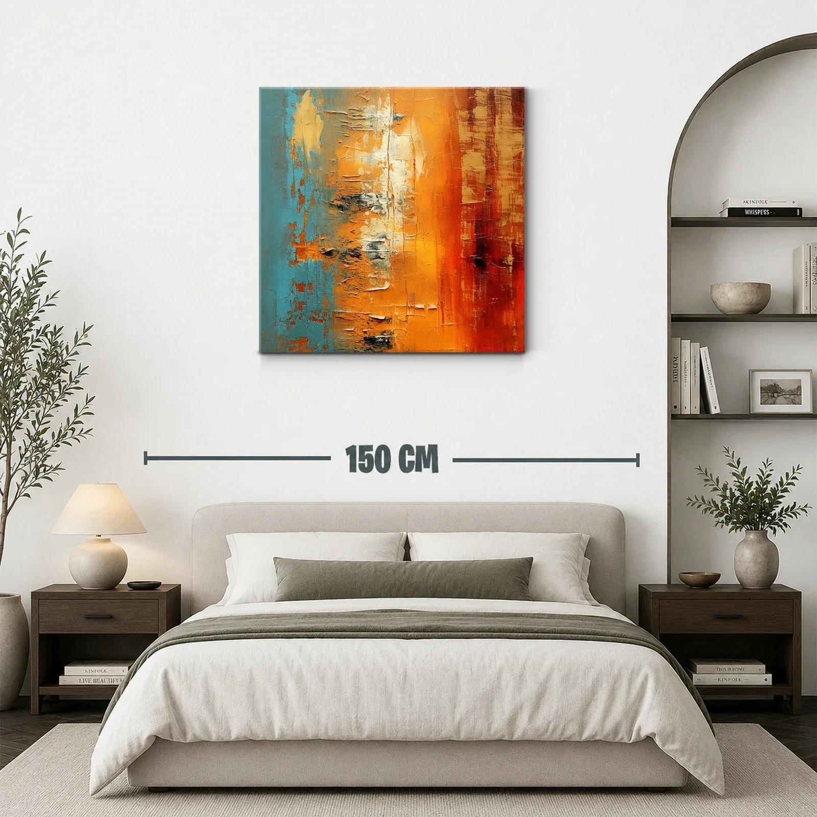 Cuadro abstracto con tonos cálidos y azul vibrante — miniatura 3