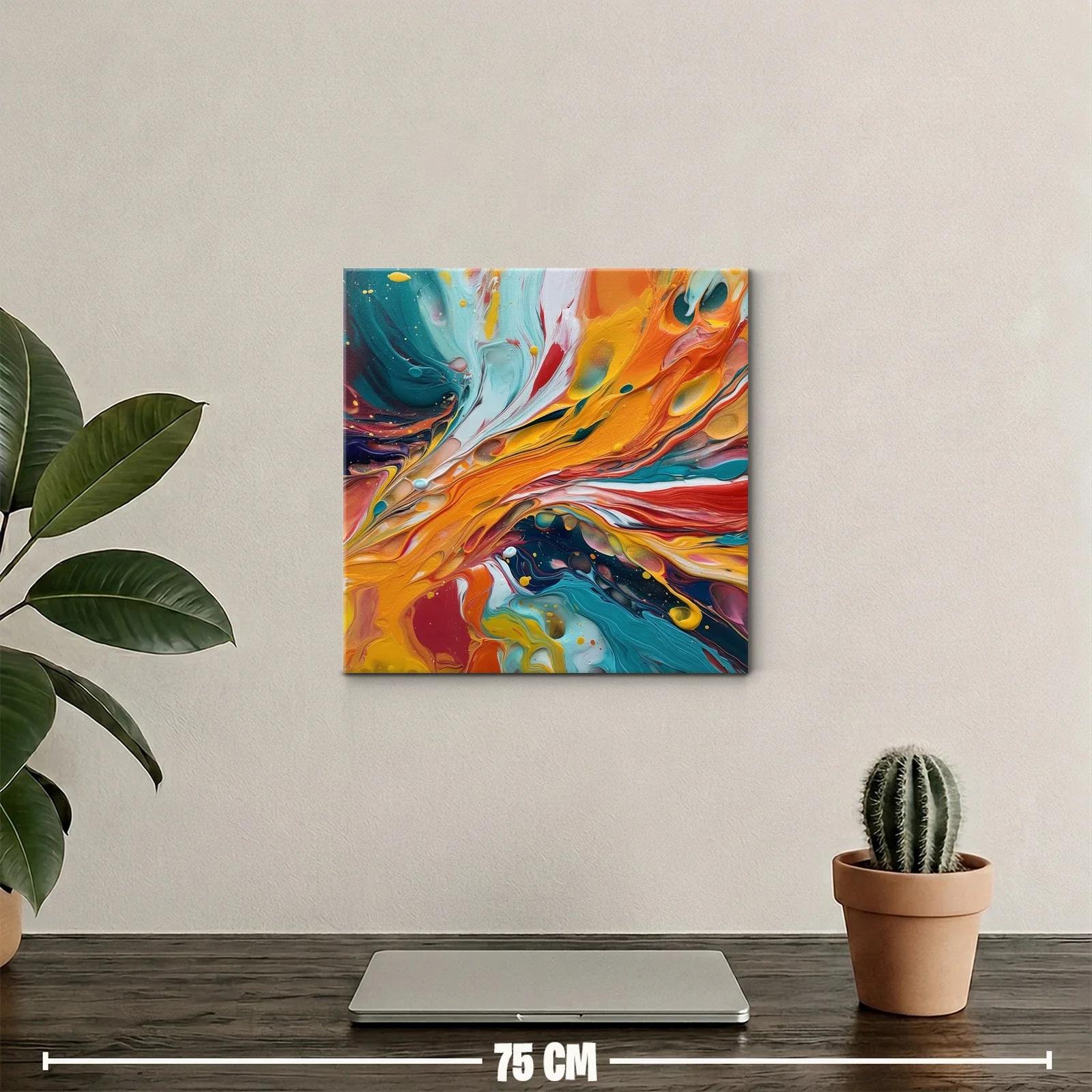 Cuadro abstracto con vibrantes tonos naranjas y azules — miniatura 2