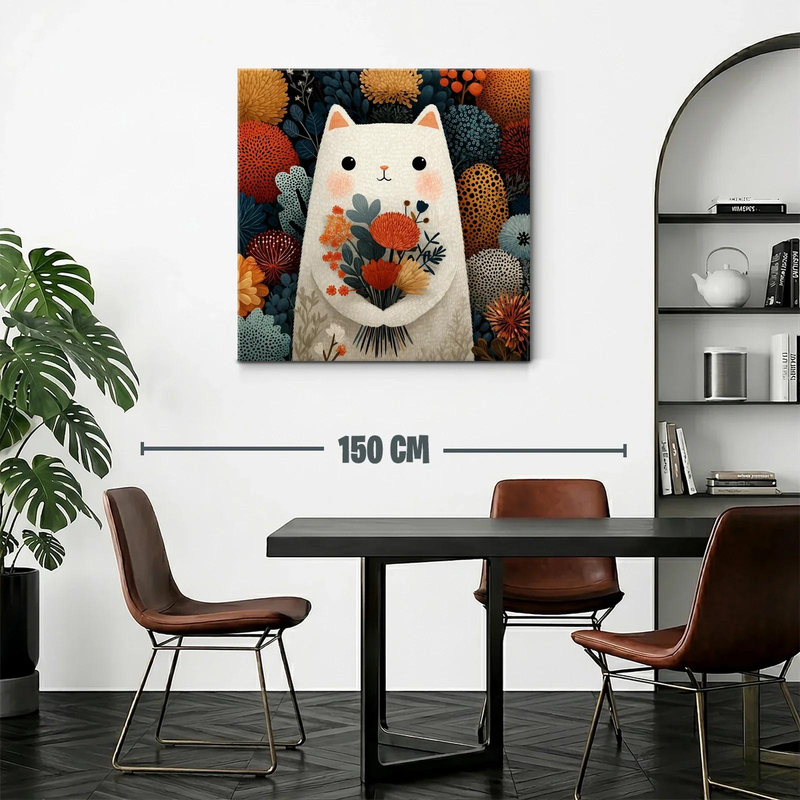 Ilustración de gato blanco con flores otoñales — miniatura 2