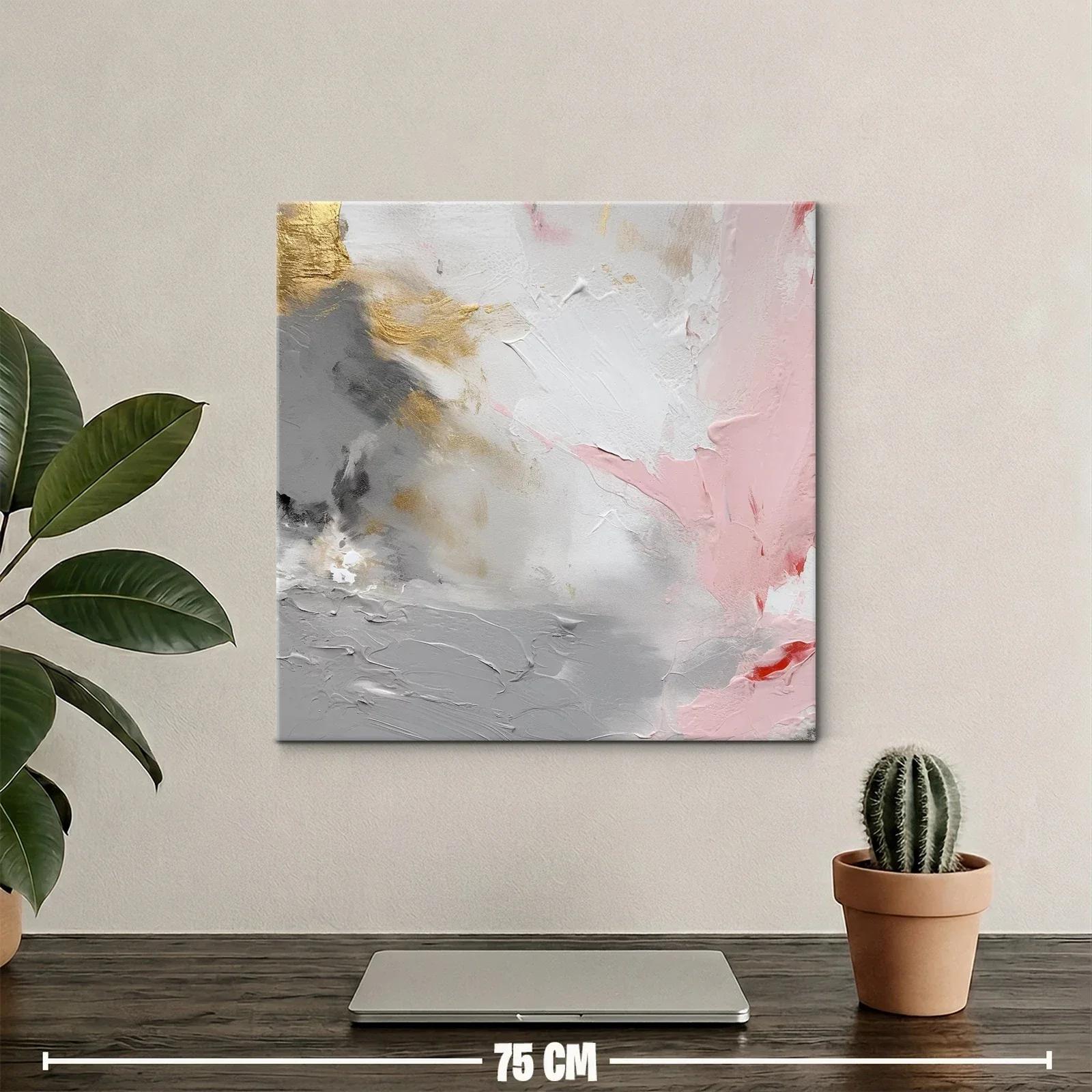 Cuadro abstracto en tonos rosas dorados y grises suaves — miniatura 2