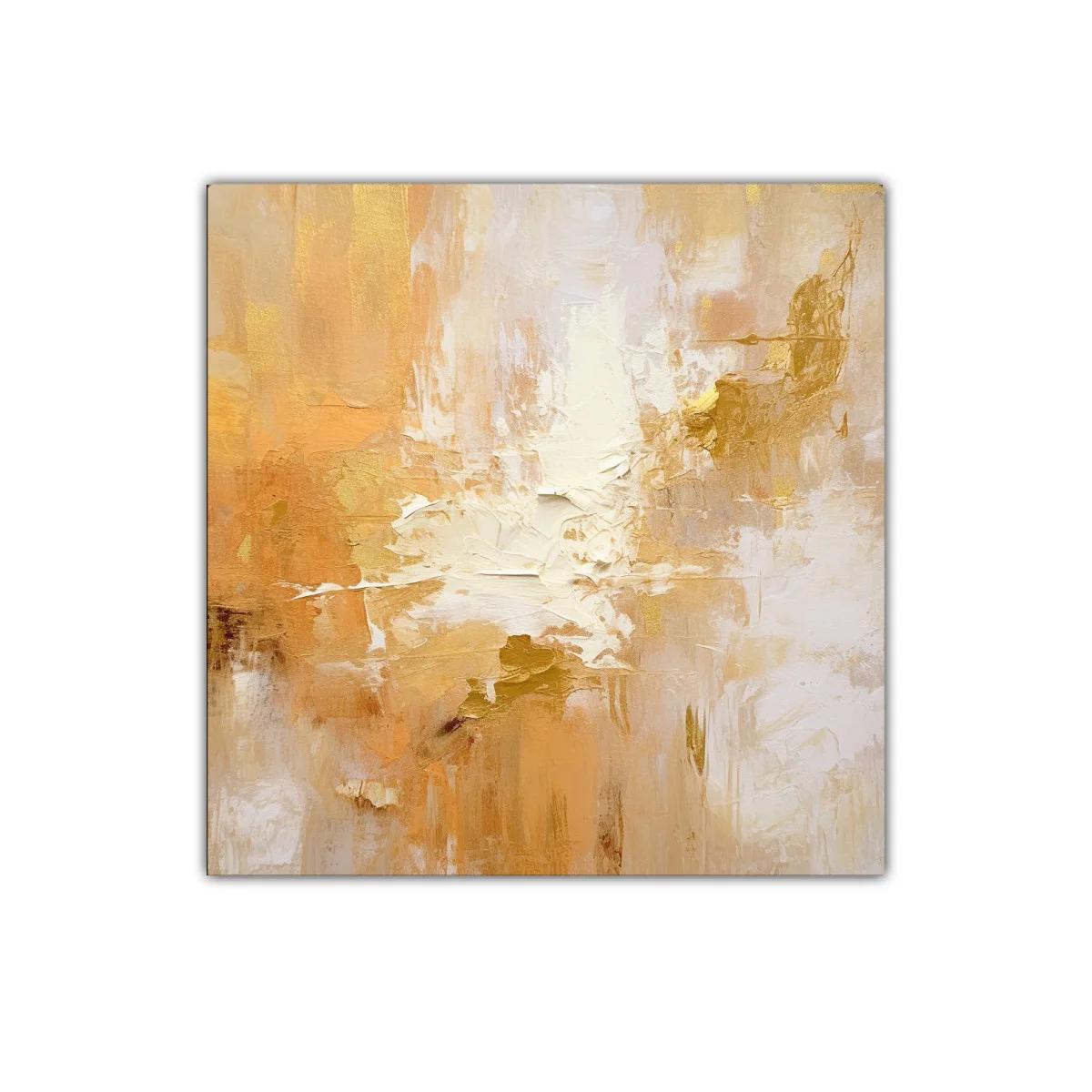 Cuadro abstracto en tonos cálidos con texturas doradas — miniatura 1