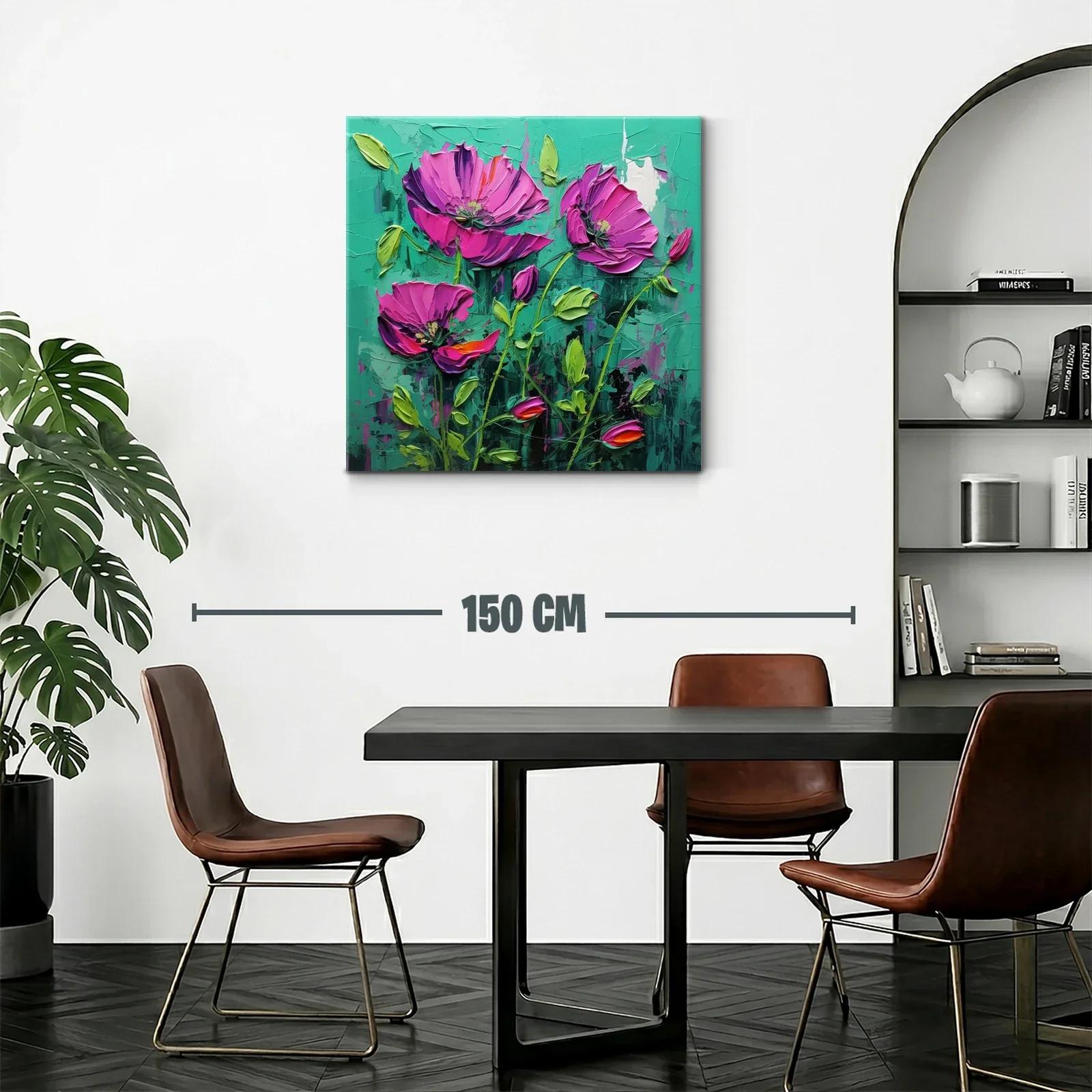 Cuadro con flores fucsias vibrantes sobre fondo verde — miniatura 2