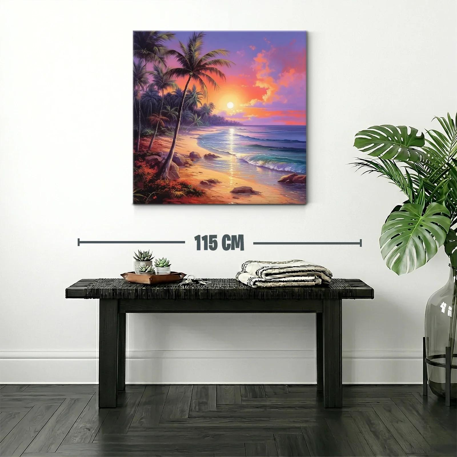Atardecer tropical sobre la playa de palmeras al mar — miniatura 2