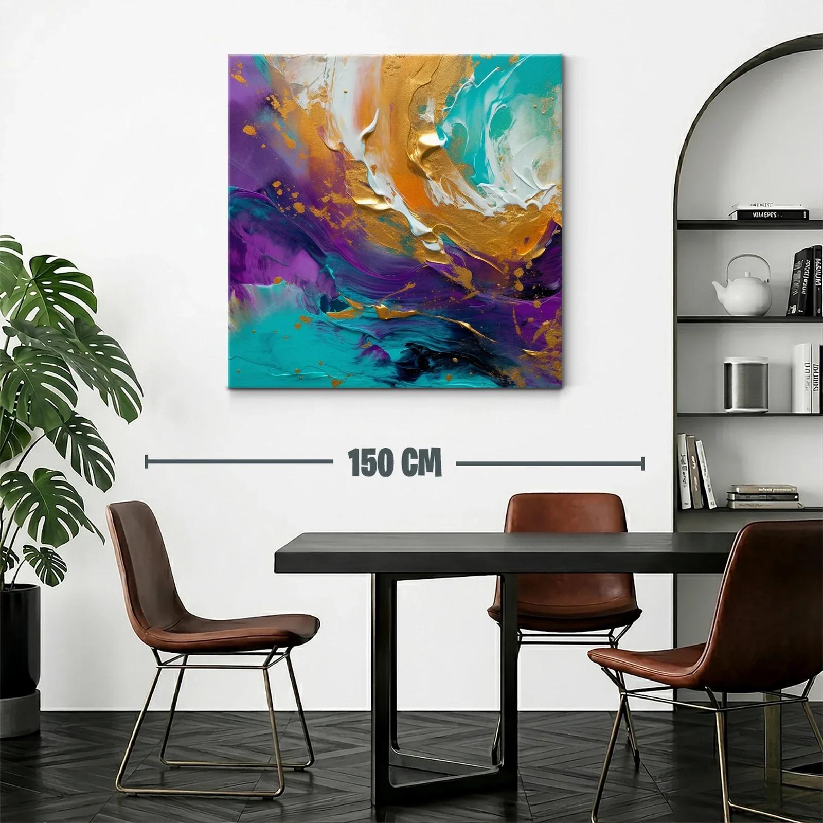 Cuadro abstracto con vibrantes tonos turquesa y dorado — miniatura 2