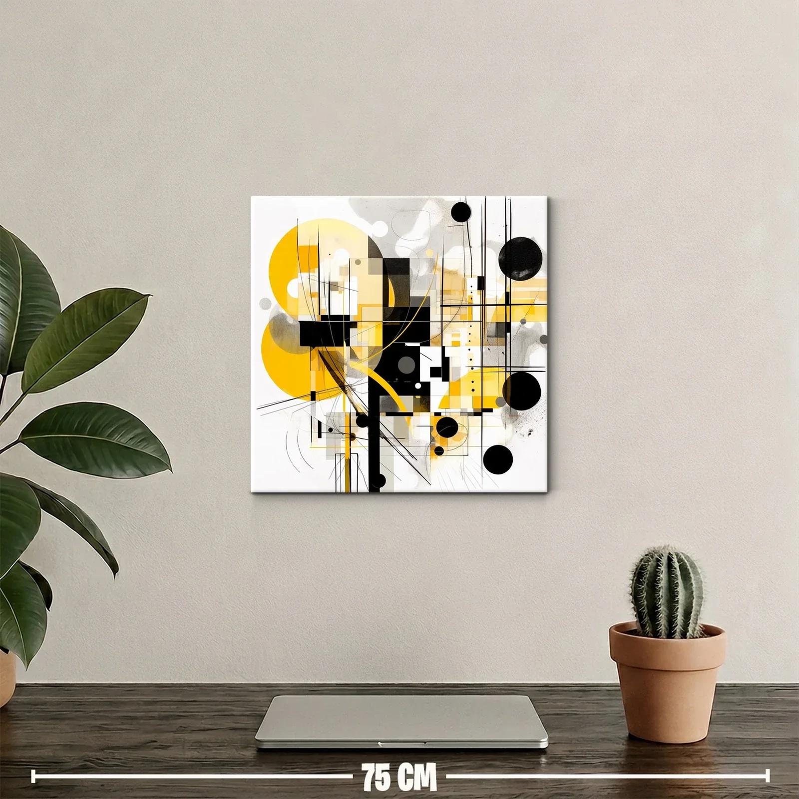 Cuadro abstracto con formas geométricas en tonos amarillos — miniatura 2