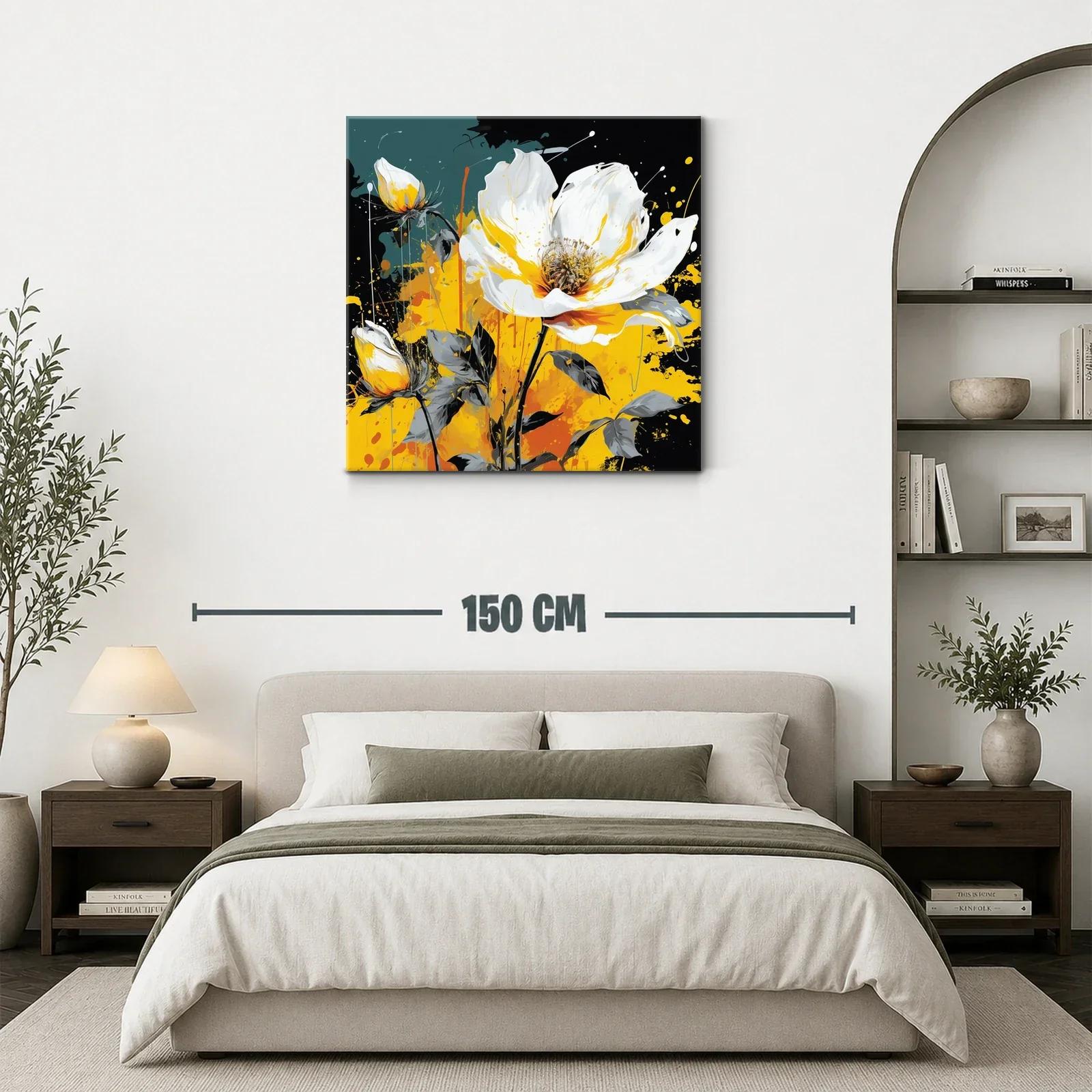 Cuadro floral vibrante con tonos amarillos y blancos — miniatura 3
