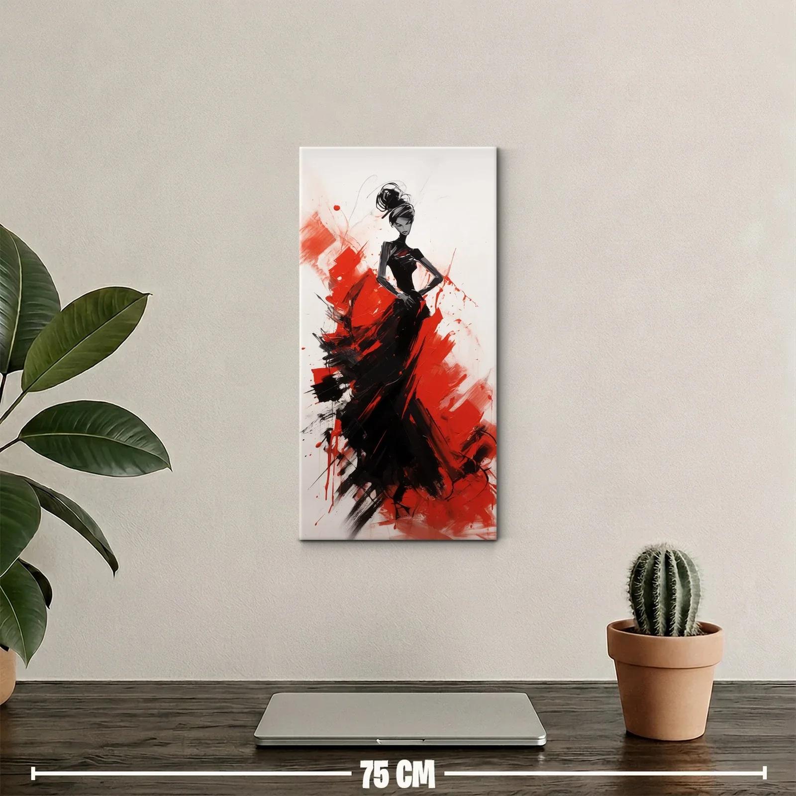Cuadro mujer con vestido largo negro y manchas rojas — miniatura 2