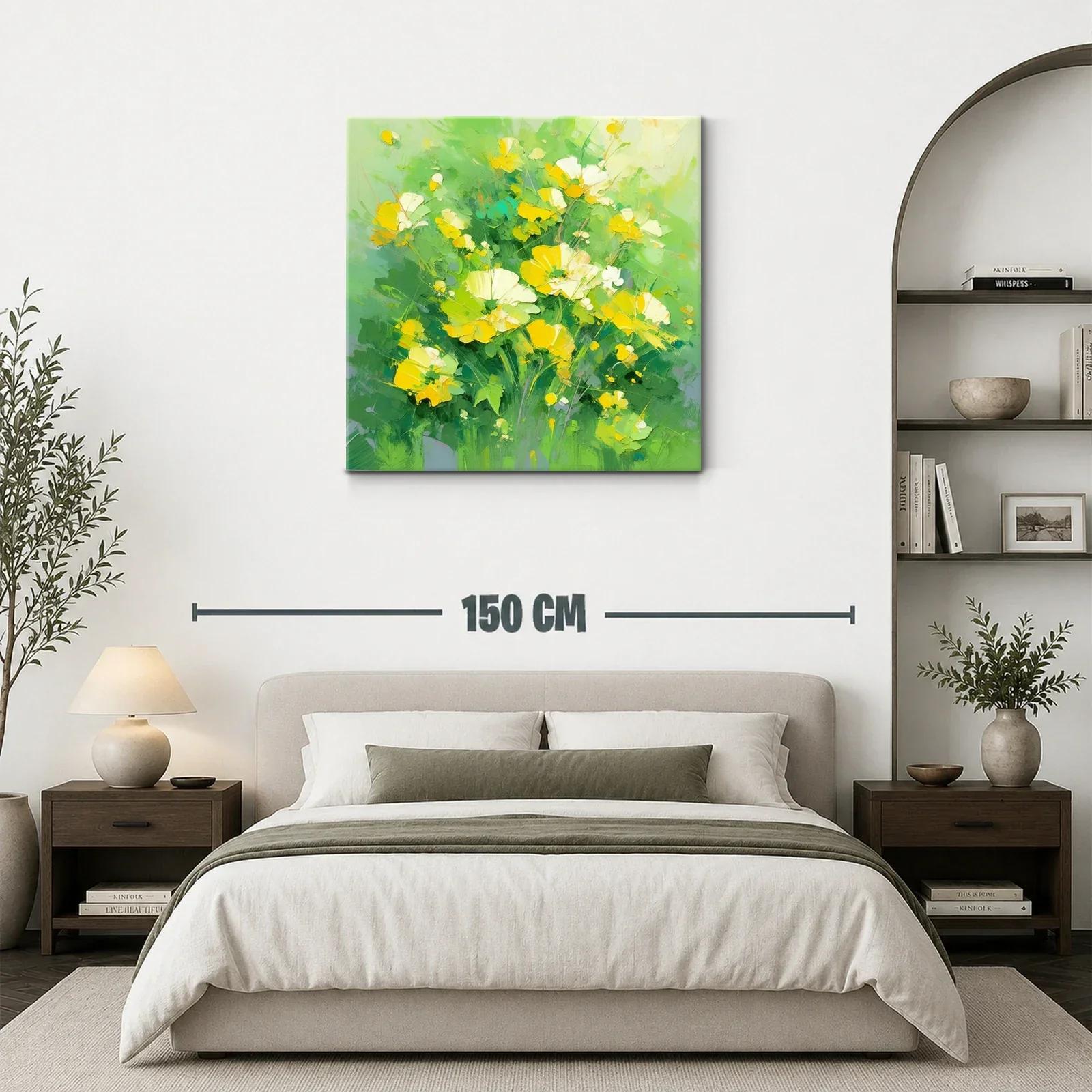 Ramo de flores amarillas sobre fondo verde vibrante — miniatura 3