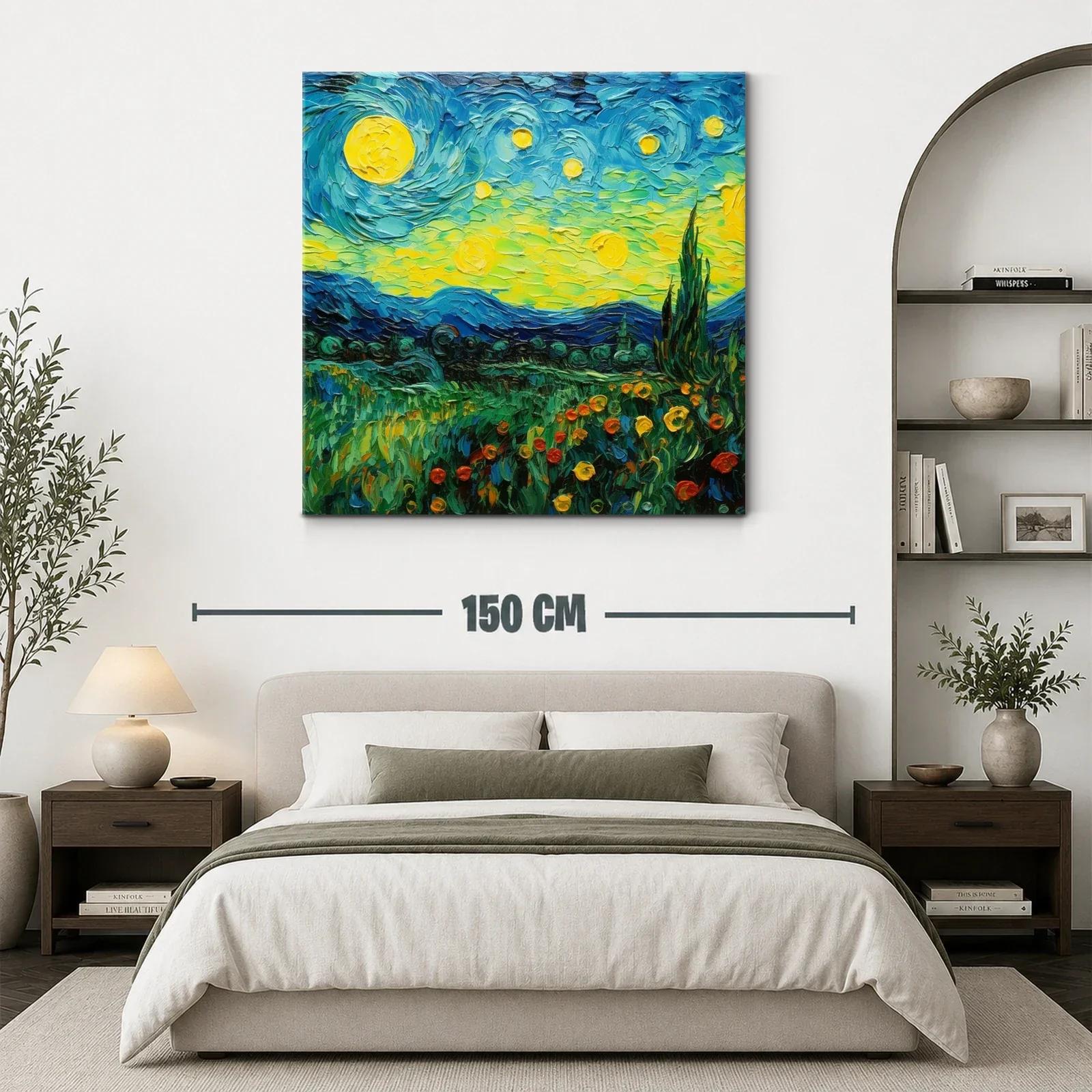 Paisaje nocturno vibrante con cielo estrellado y campo florido — miniatura 3