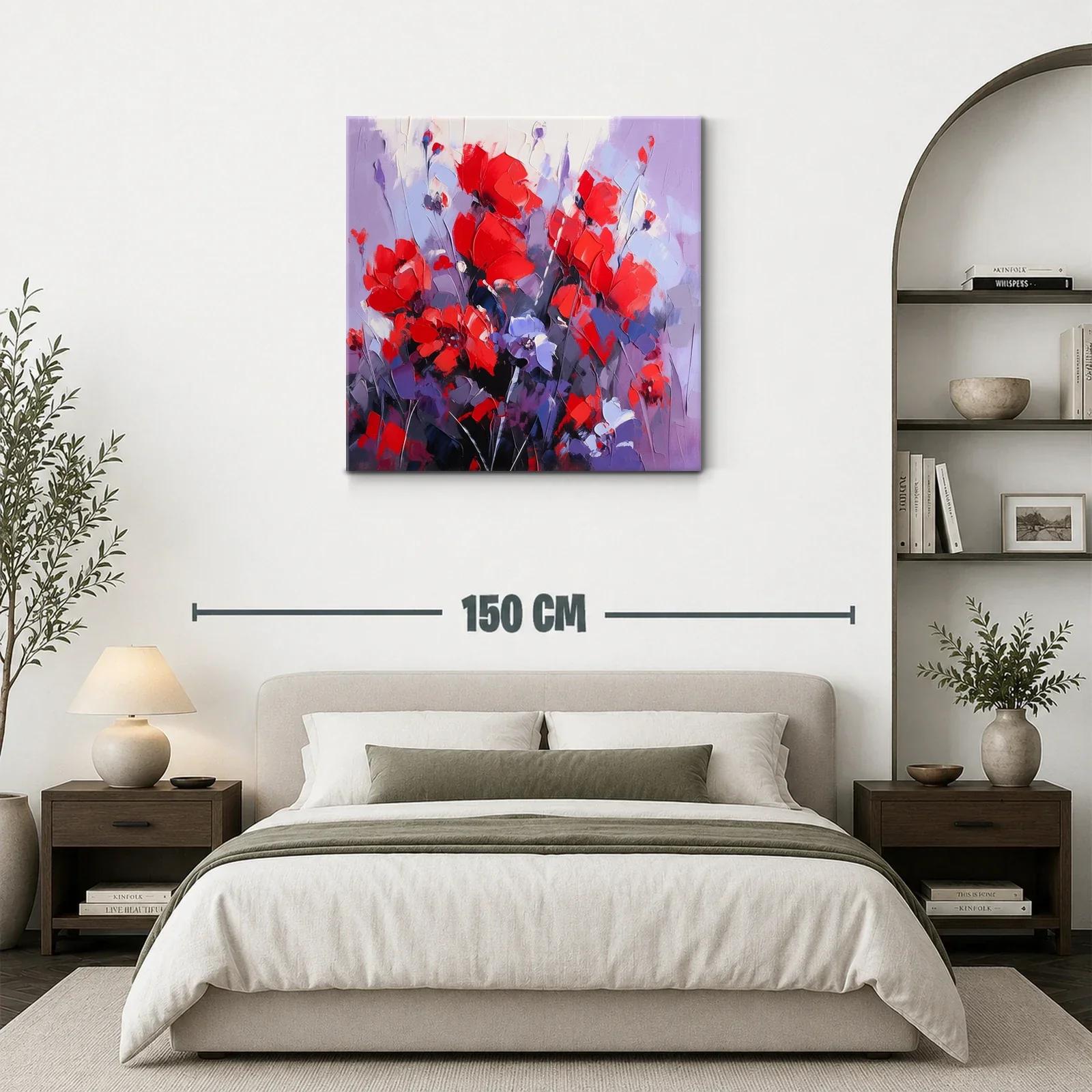 Cuadro floral vibrante con tonos rojos y lilas — miniatura 3