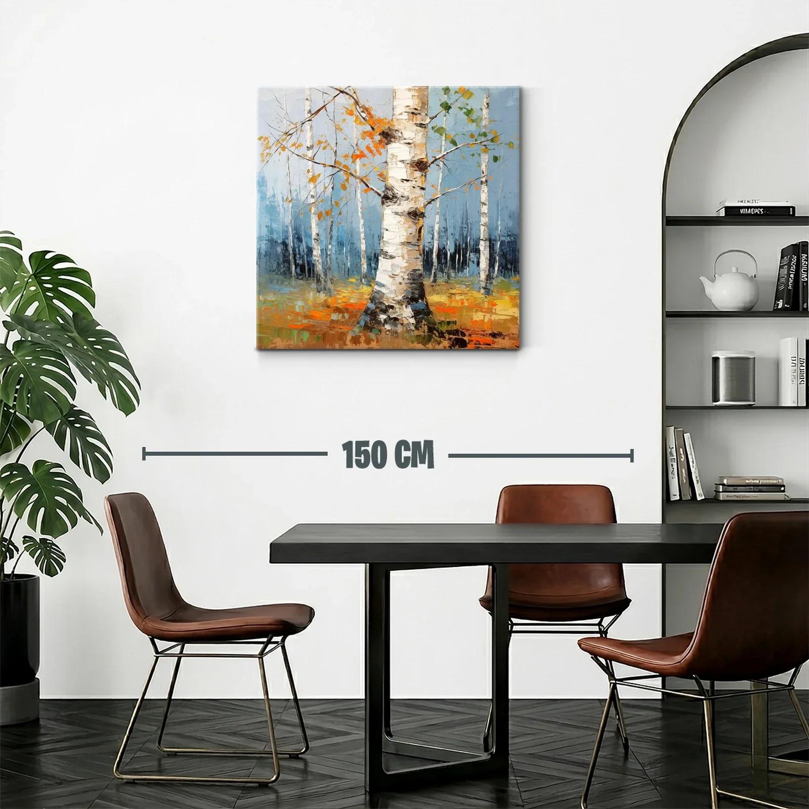 Bosque de abedules con tonos otoñales y cielo azul — miniatura 2