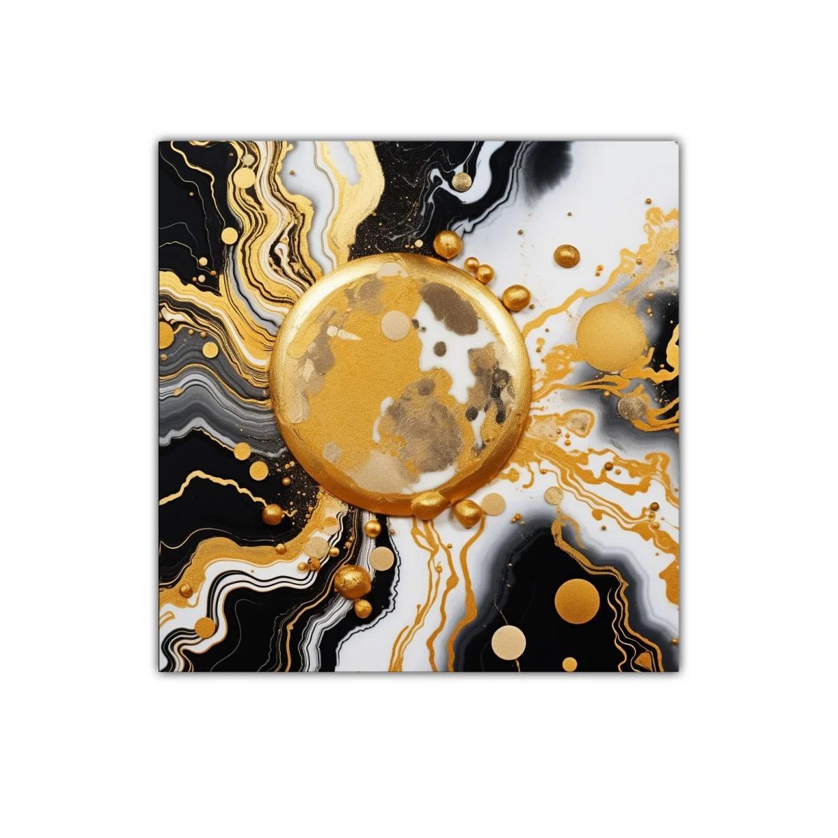 Cuadro abstracto con motivos dorados y negros modernos — miniatura 1