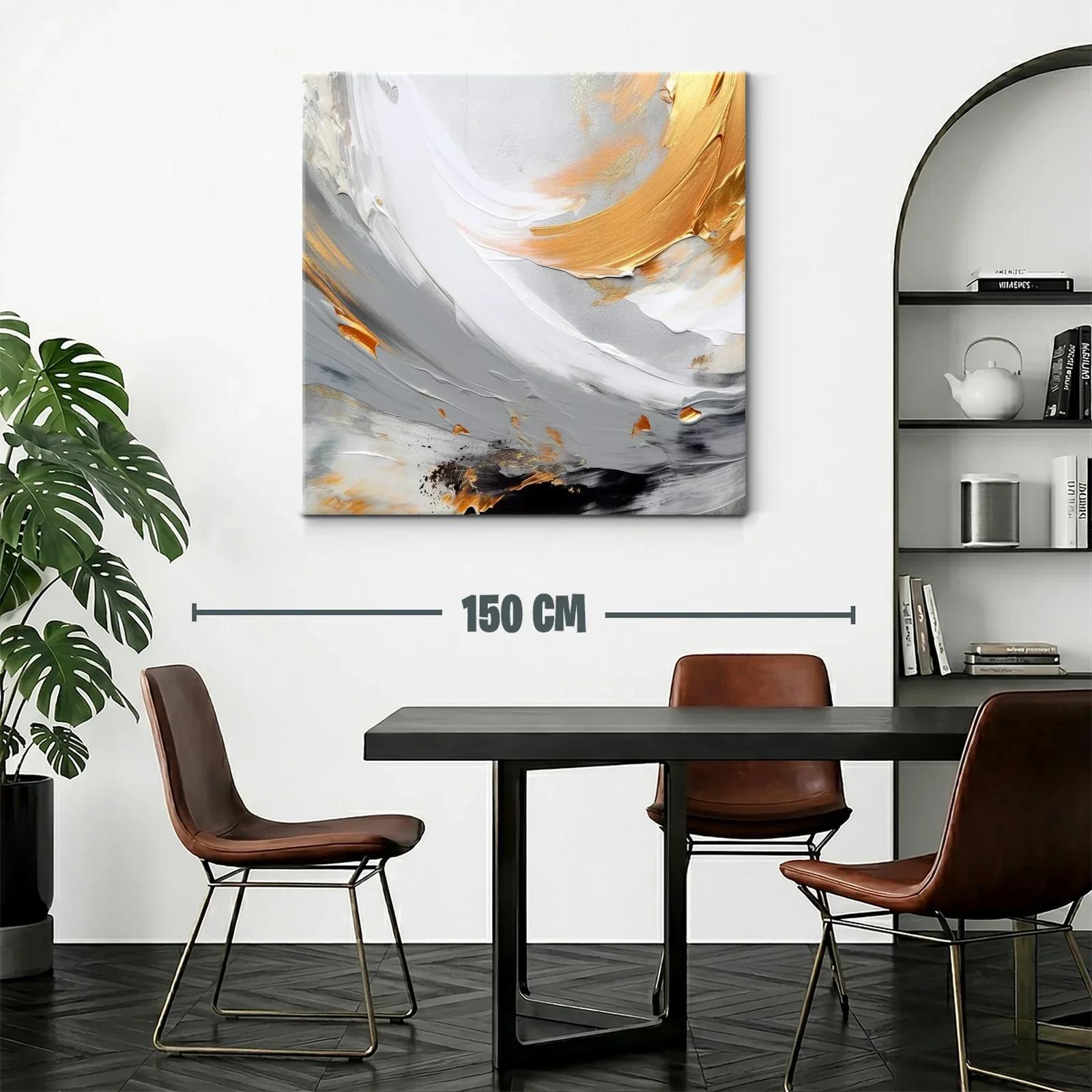 Cuadro abstracto con tonos grises y dorados elegantes — miniatura 2