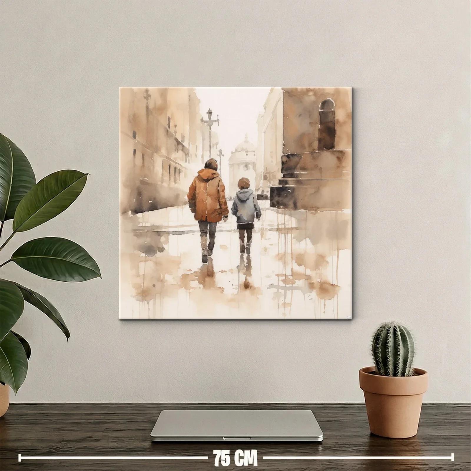 Paseo urbano de dos figuras en acuarela cálida — miniatura 2