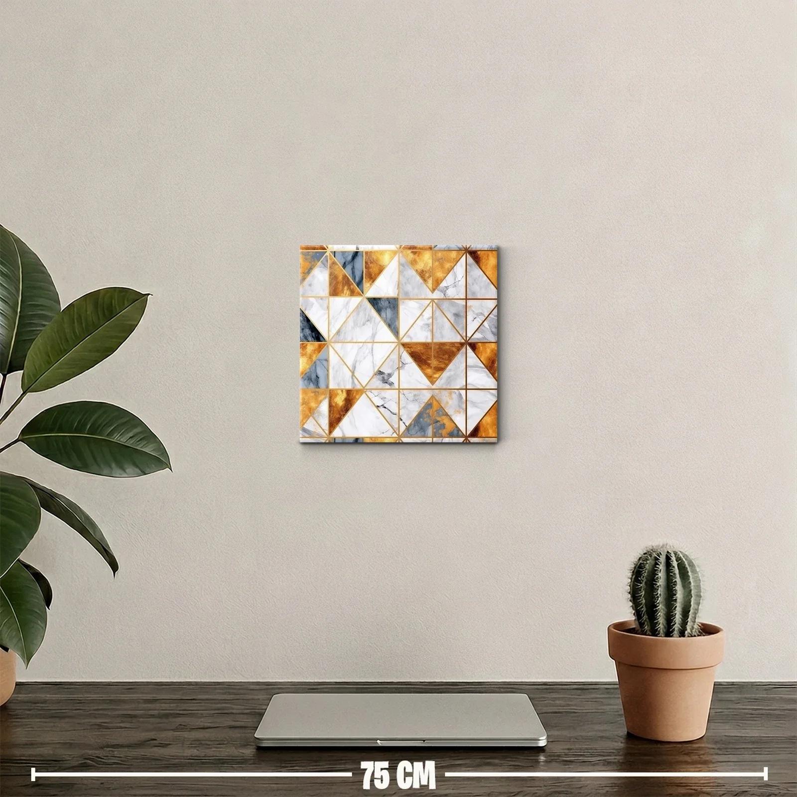 Cuadro decorativo con diseño geométrico en tonos dorados y mármol — miniatura 2