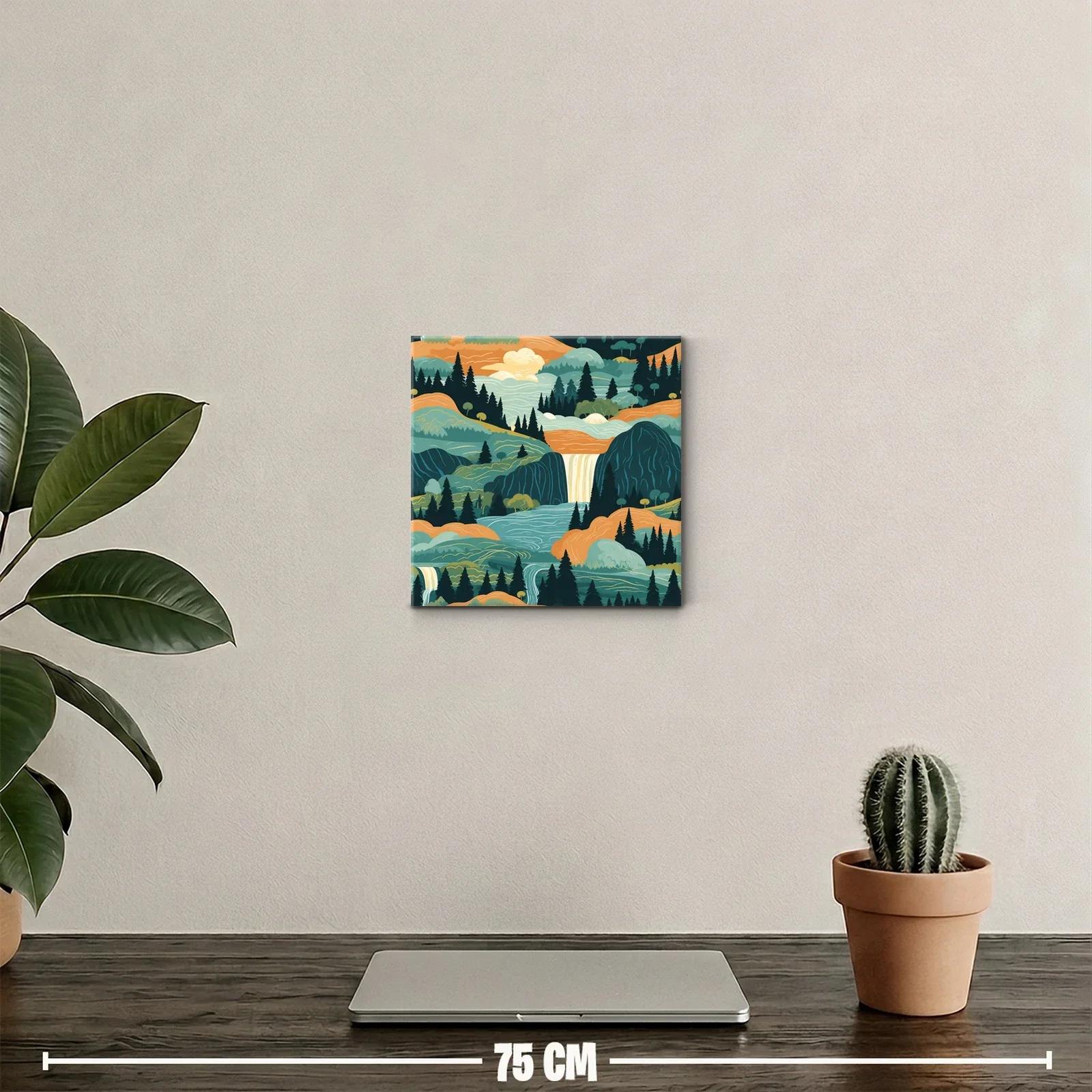 Paisaje sereno con cascadas y montañas en tonos cálidos — miniatura 2
