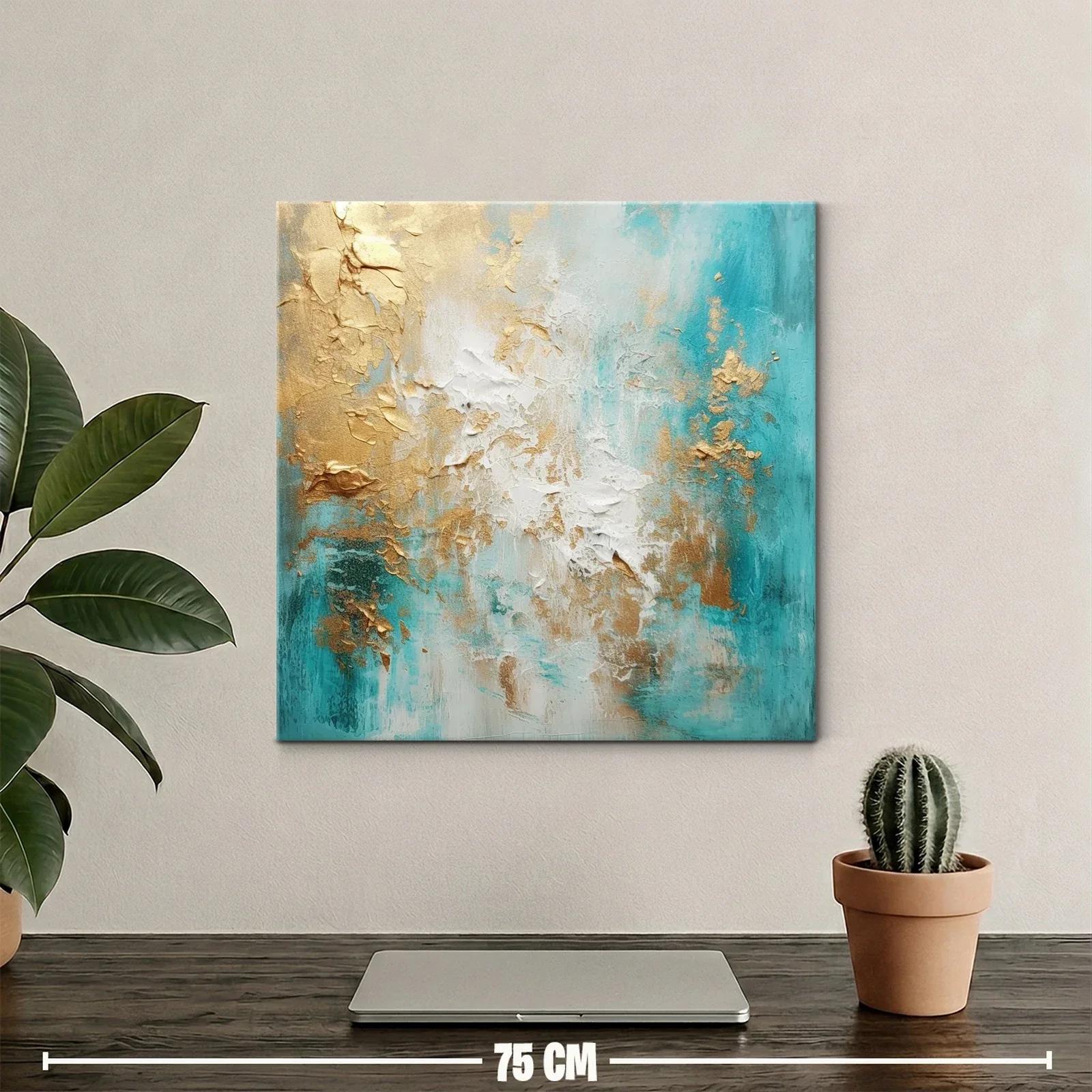 Arte abstracto con tonos turquesa y dorados cálidos — miniatura 2