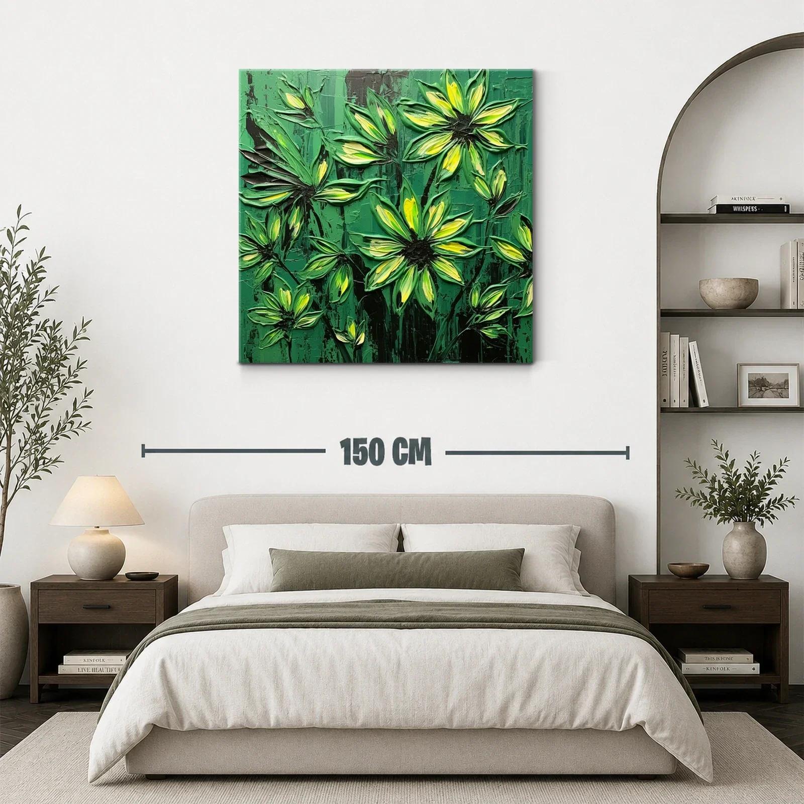Cuadro floral con vibrantes tonos verdes y amarillos — miniatura 3