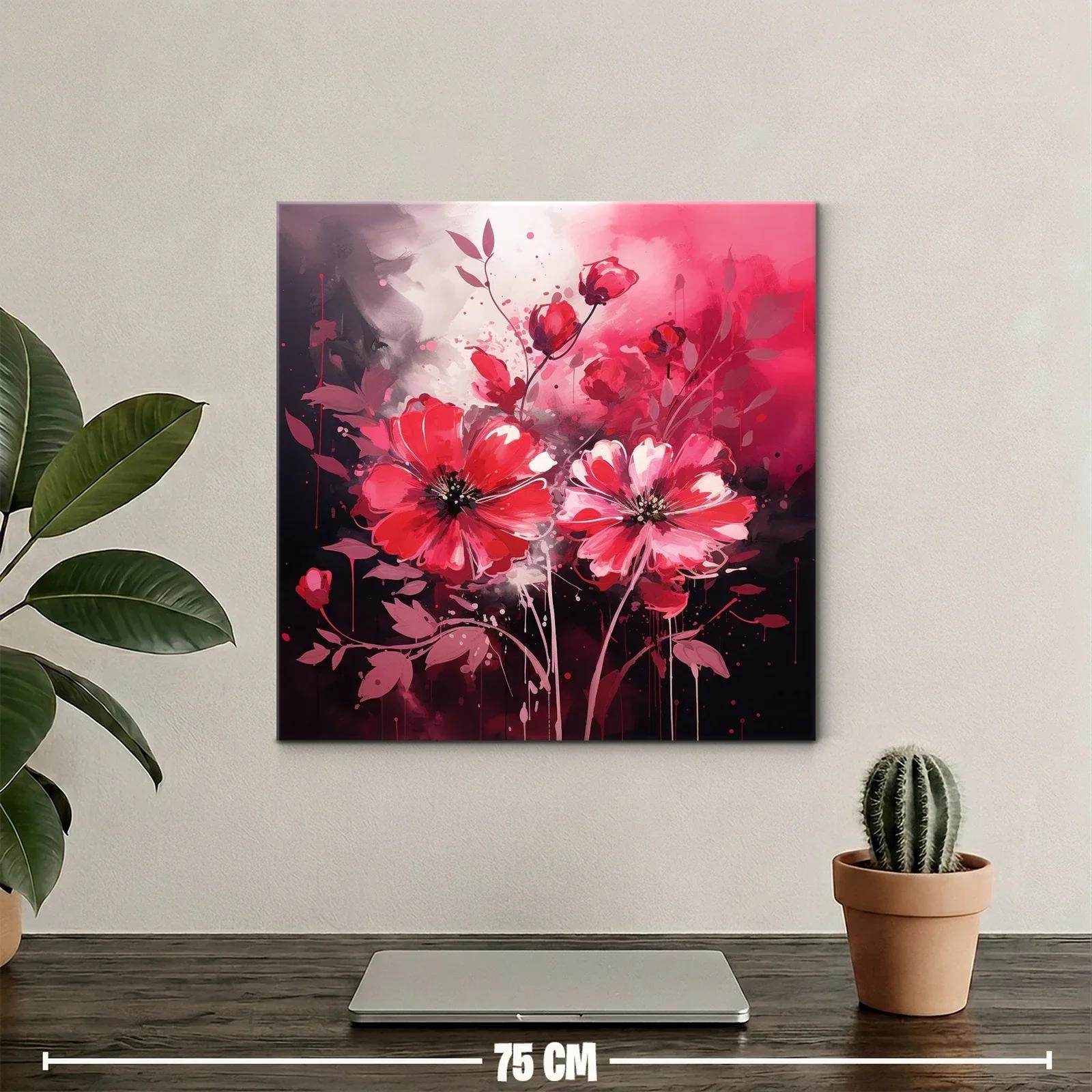 Flores vibrantes en tonos rojos y rosas con fondo oscuro — miniatura 2