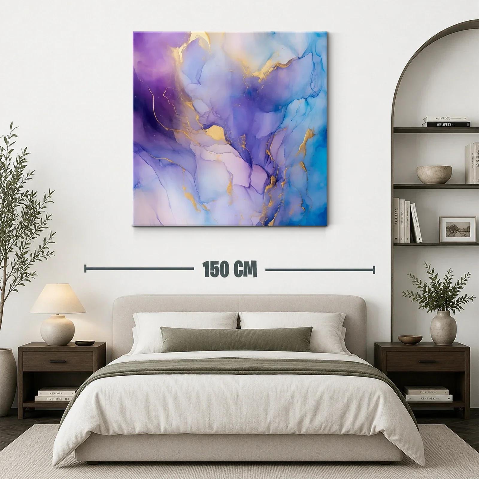 Cuadro abstracto en tonos azul, violeta y dorado elegante — miniatura 3
