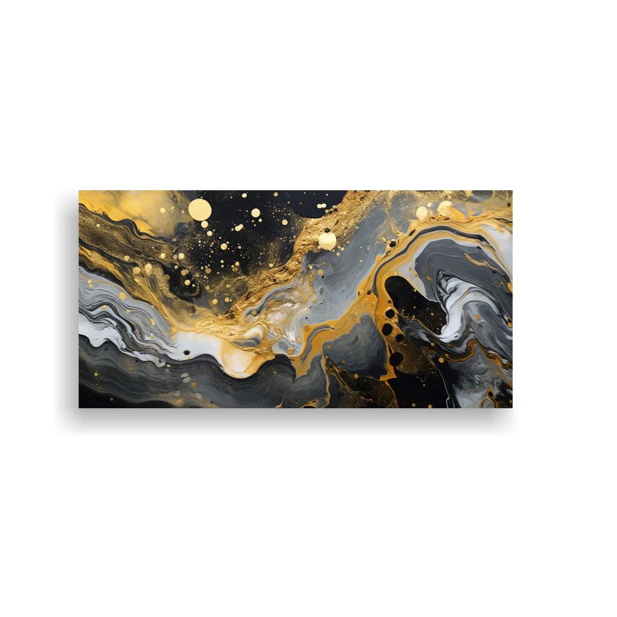 Cuadro abstracción fluida con vetas marmoladas y dorado — imagen principal