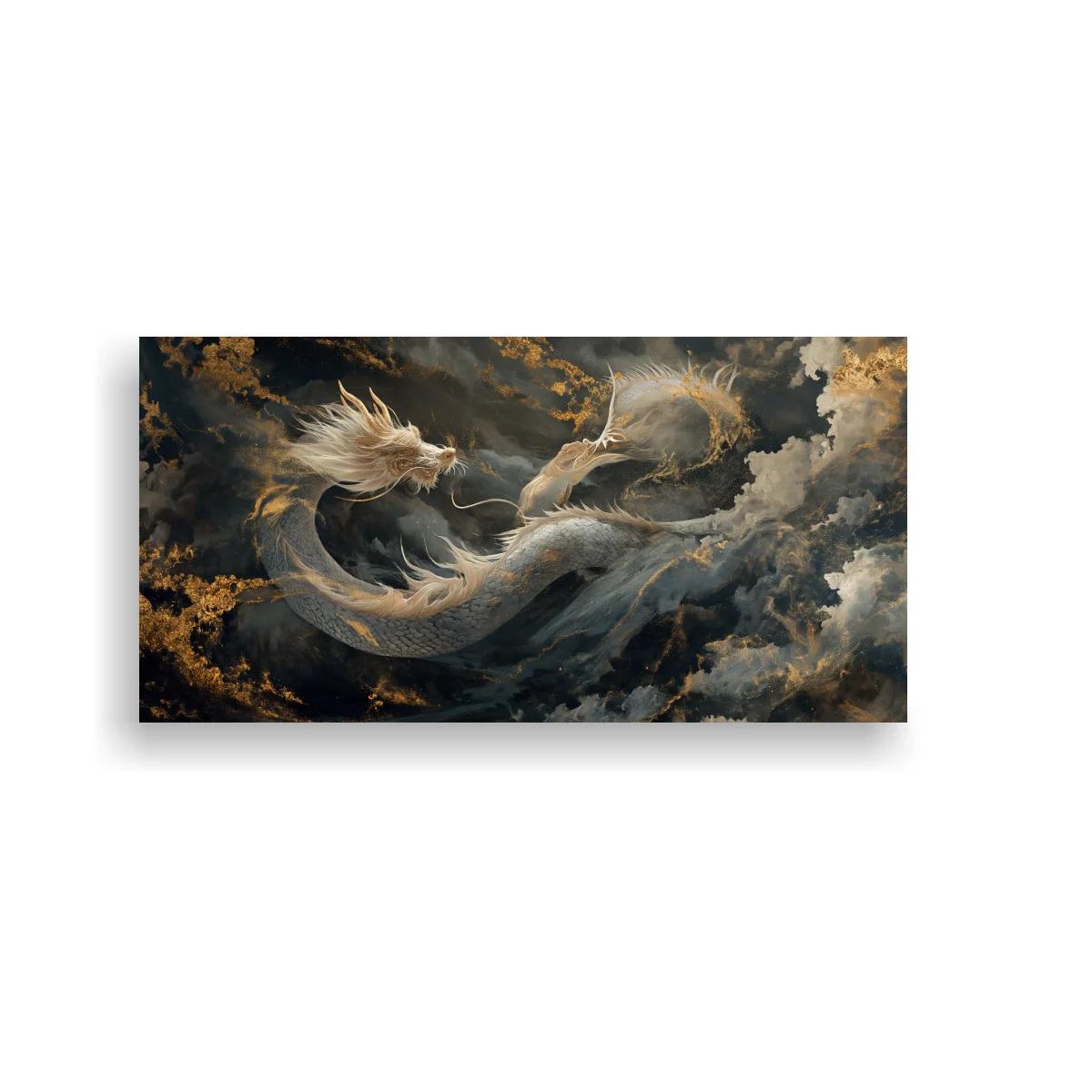 Cuadro dragón oriental blanco entre nubes y niebla — imagen principal