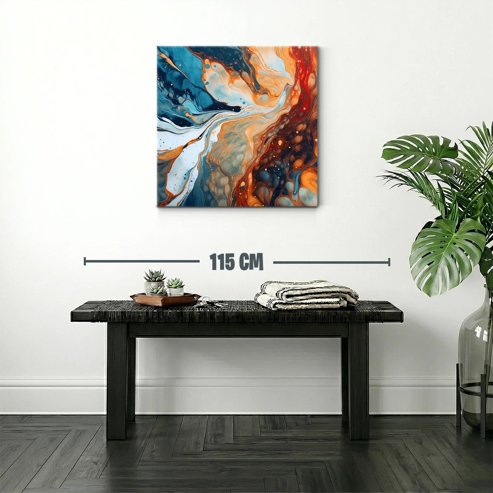 Cuadro abstracto de flujos en tonos azul y naranja intenso — miniatura 2