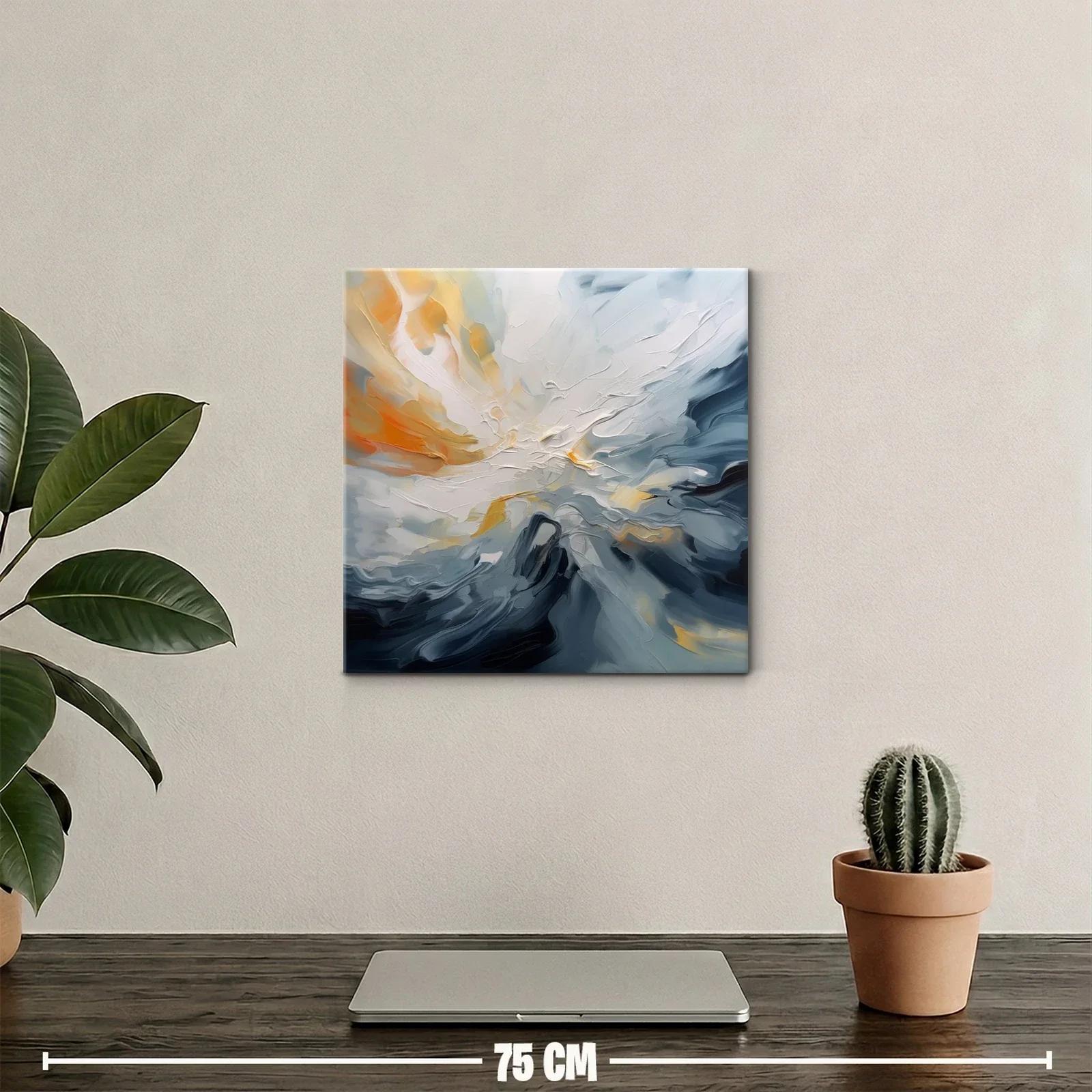 Cuadro abstracto con tonos cálidos y fríos en movimiento — miniatura 2