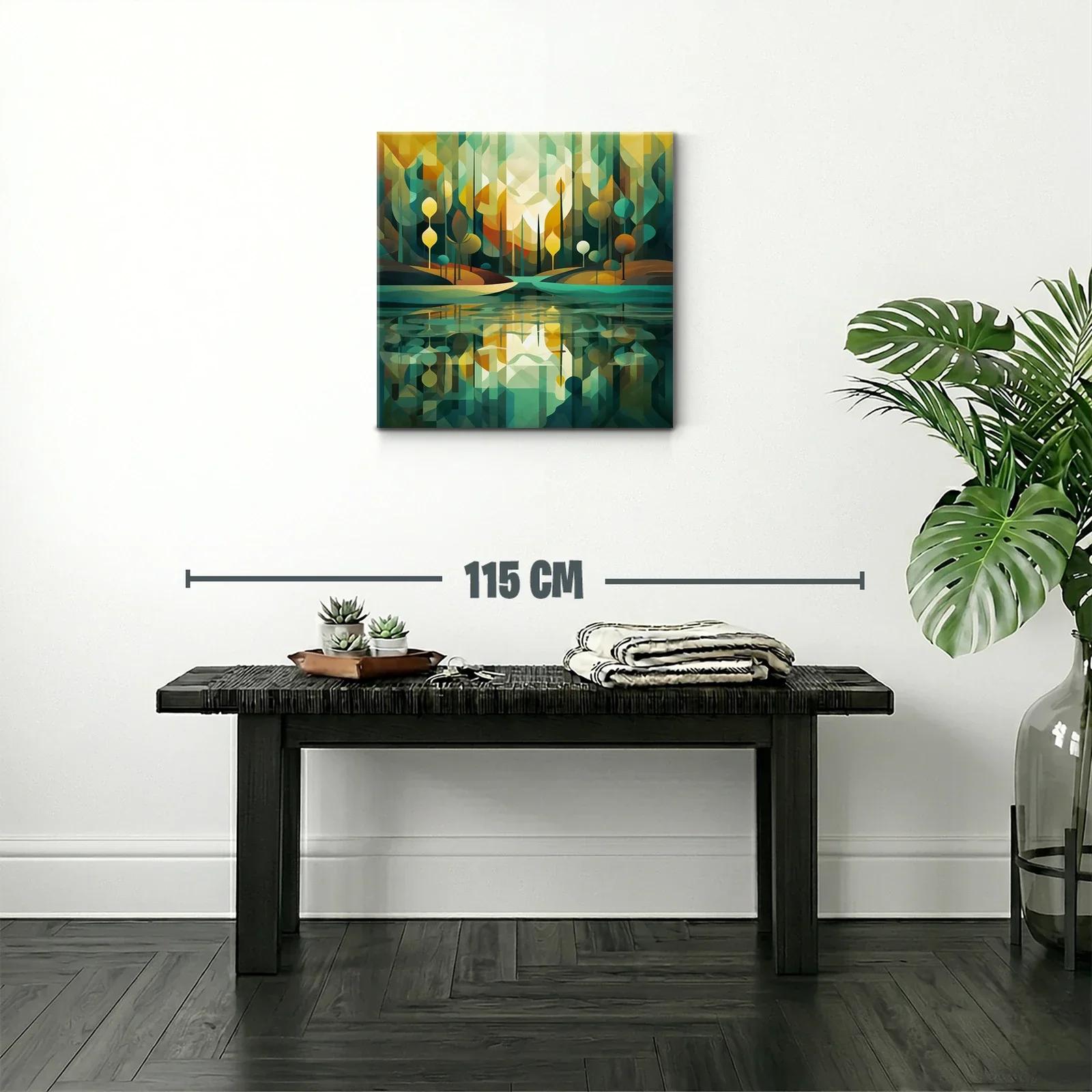 Paisaje abstracto con reflejos en tonos verdes y dorados — miniatura 2