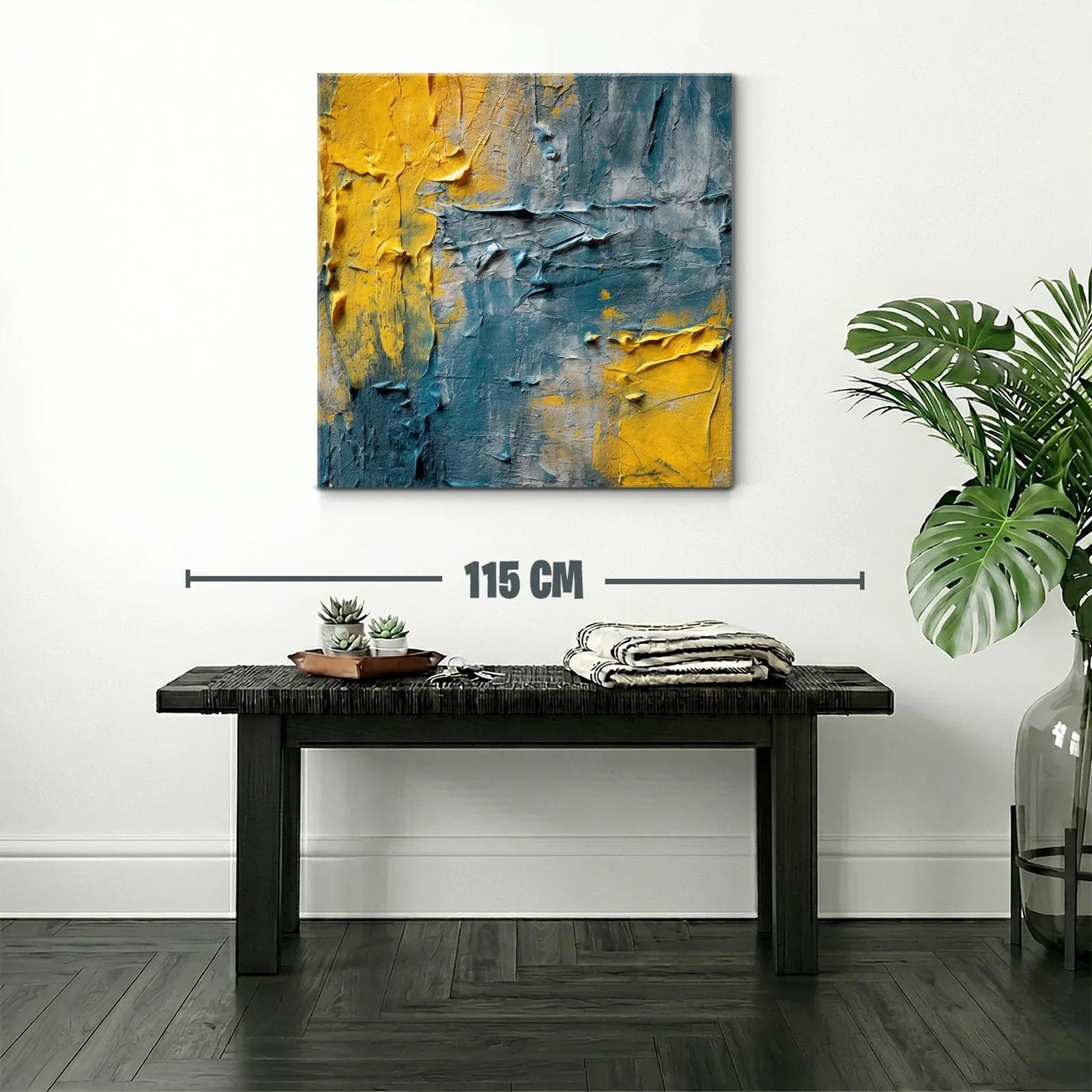 Cuadro abstracto con texturas en tonos amarillo y azul — miniatura 2