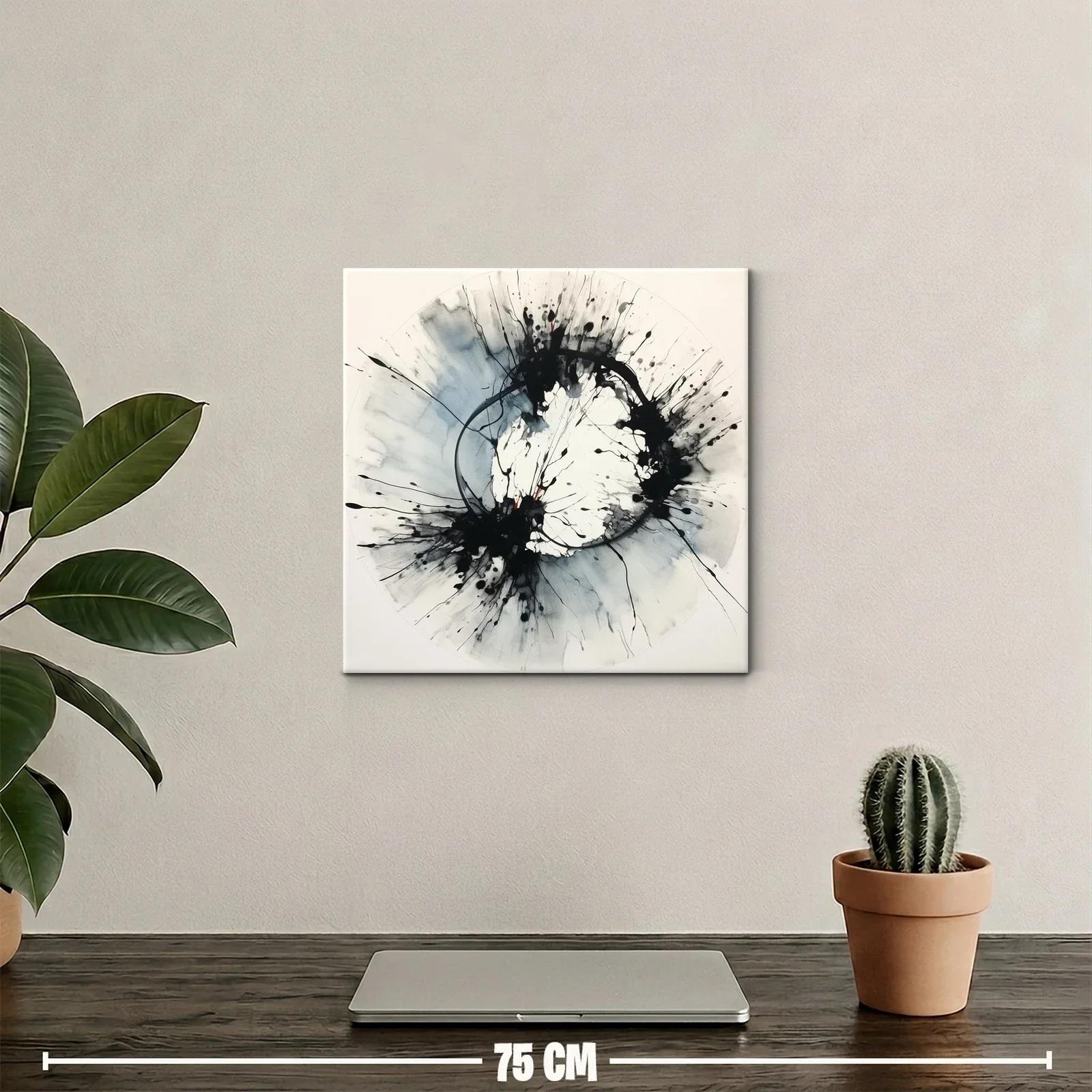 Cuadro abstracto circular en tonos blancos y negros dinámicos — miniatura 2