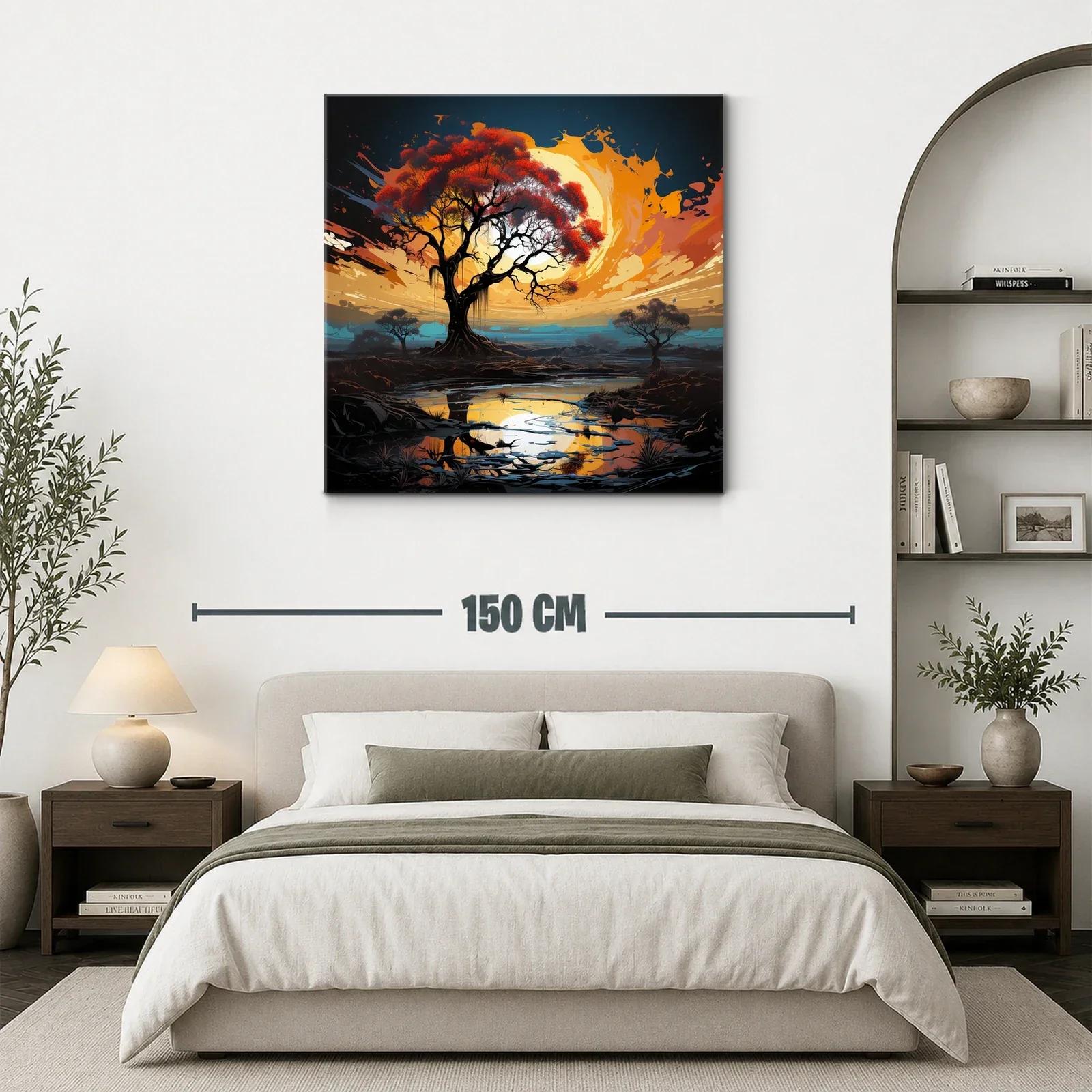 Atardecer vibrante con árbol y reflejo en estanque — miniatura 3