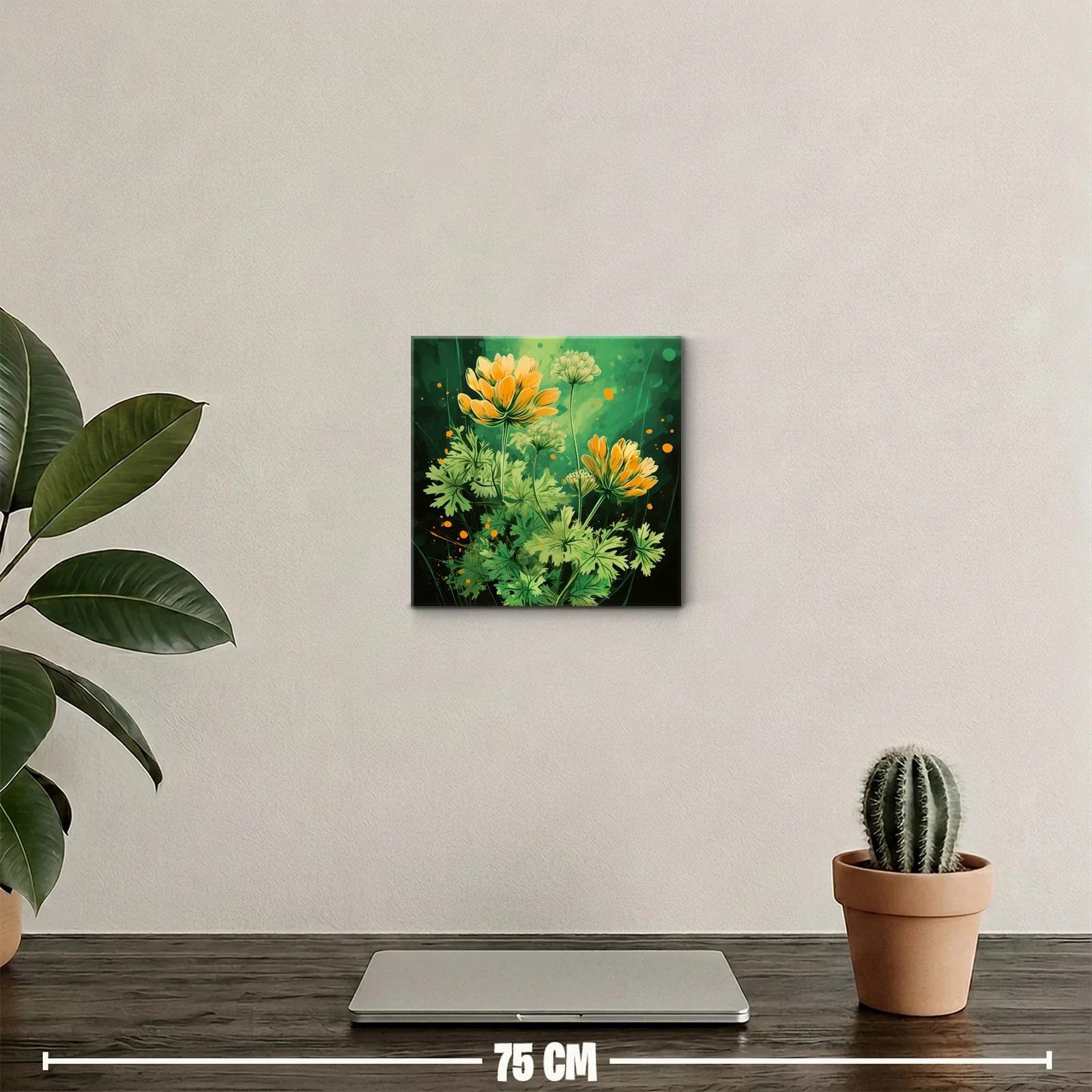 Cuadro decorativo con flores naranjas y hojas verdes vibrantes — miniatura 2