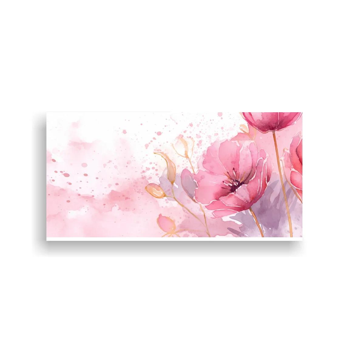 Cuadro amapolas rosas con hojas doradas — imagen principal
