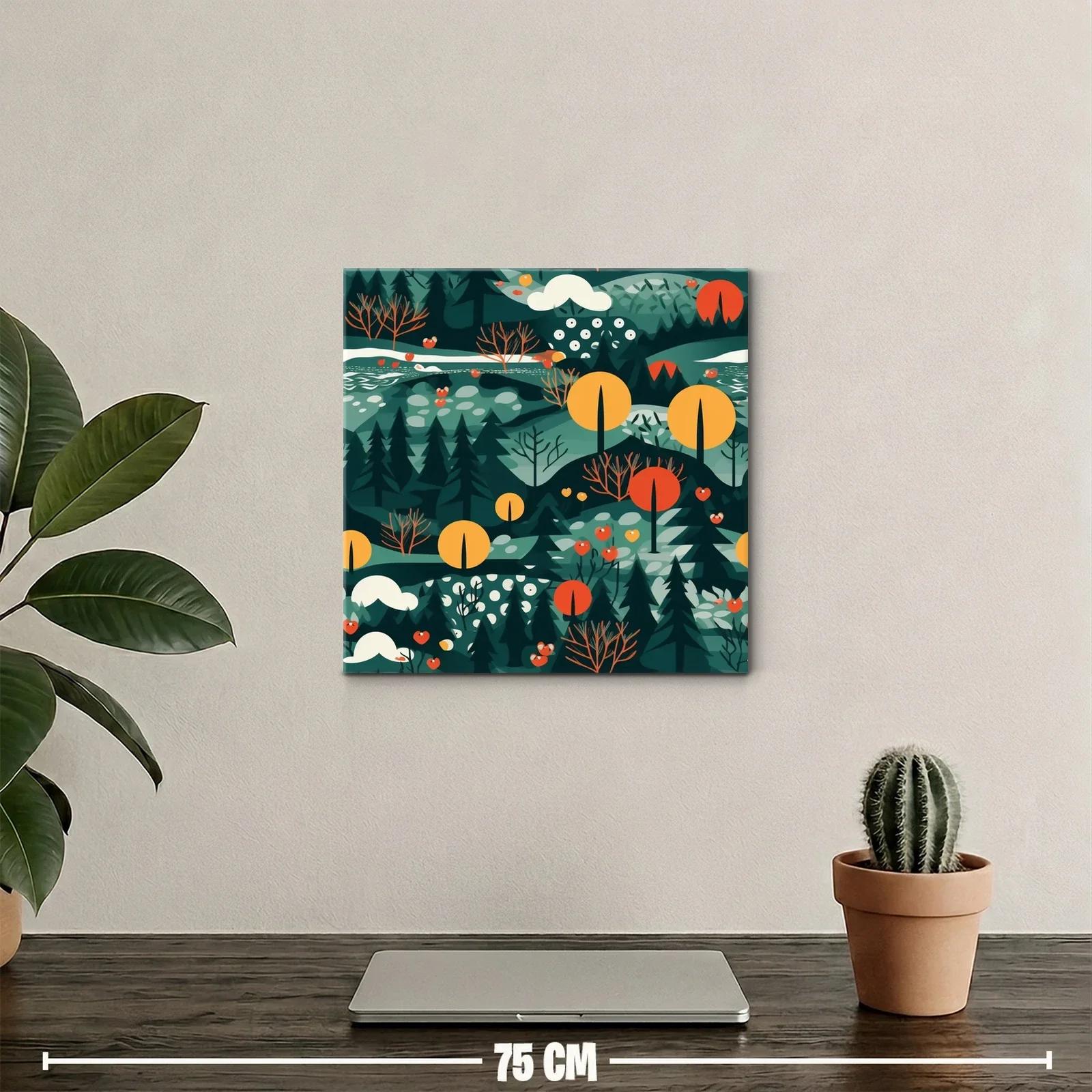 Paisaje abstracto con árboles en tonos cálidos y verdes — miniatura 2