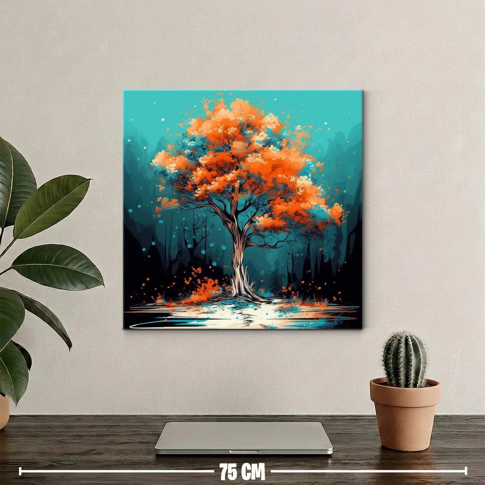 Árbol vibrante con follaje naranja en paisaje azul — miniatura 2