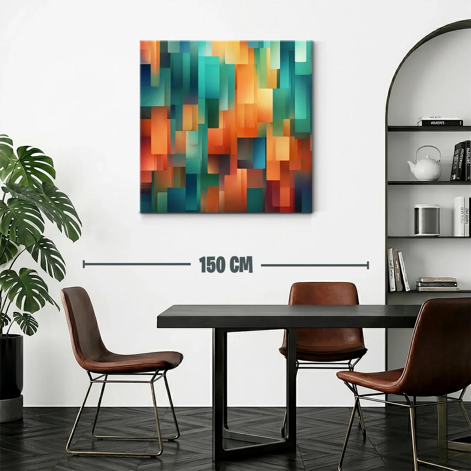 Cuadro abstracto geométrico con tonos cálidos y fríos — miniatura 2