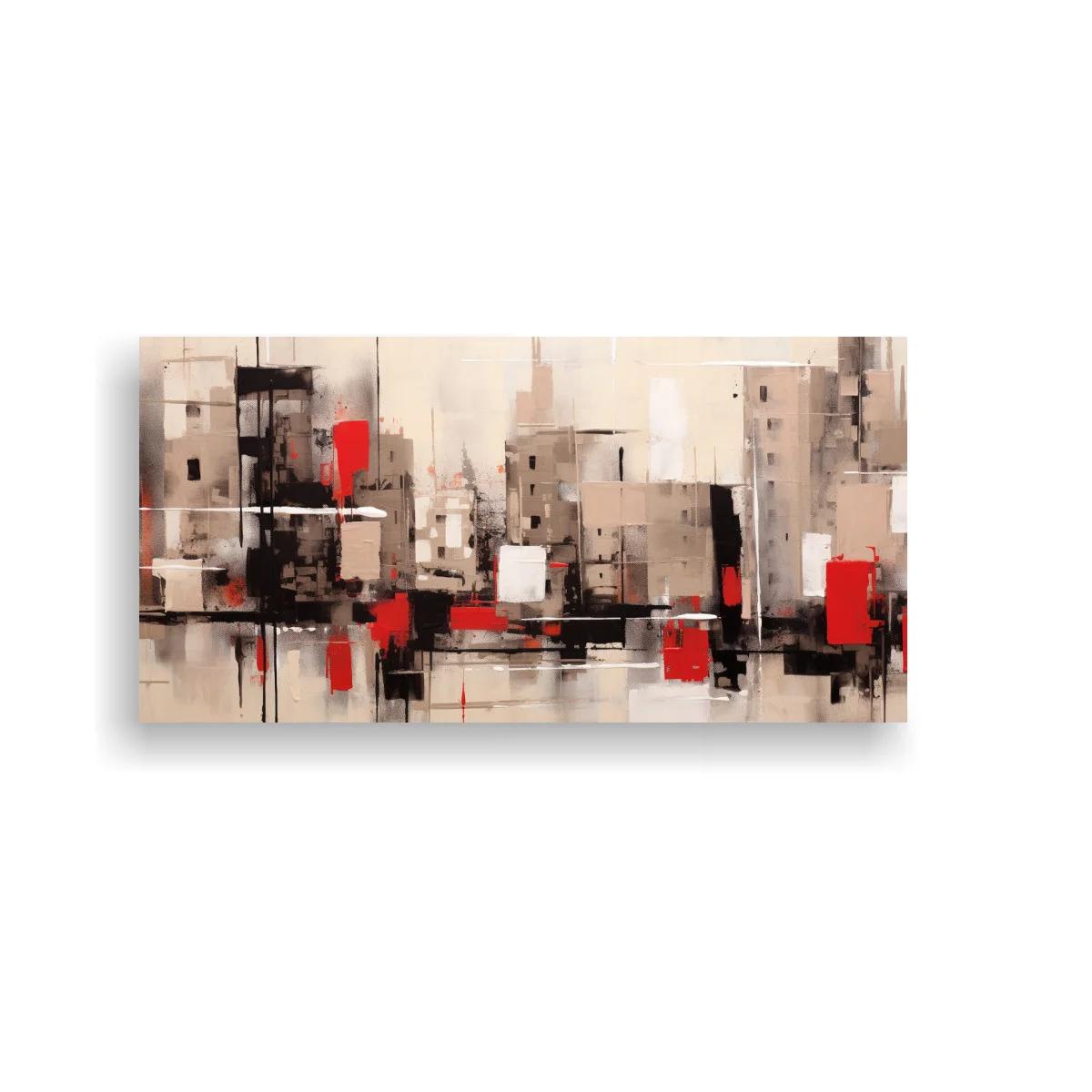 Cuadro paisaje urbano abstracto con acentos rojos — imagen principal
