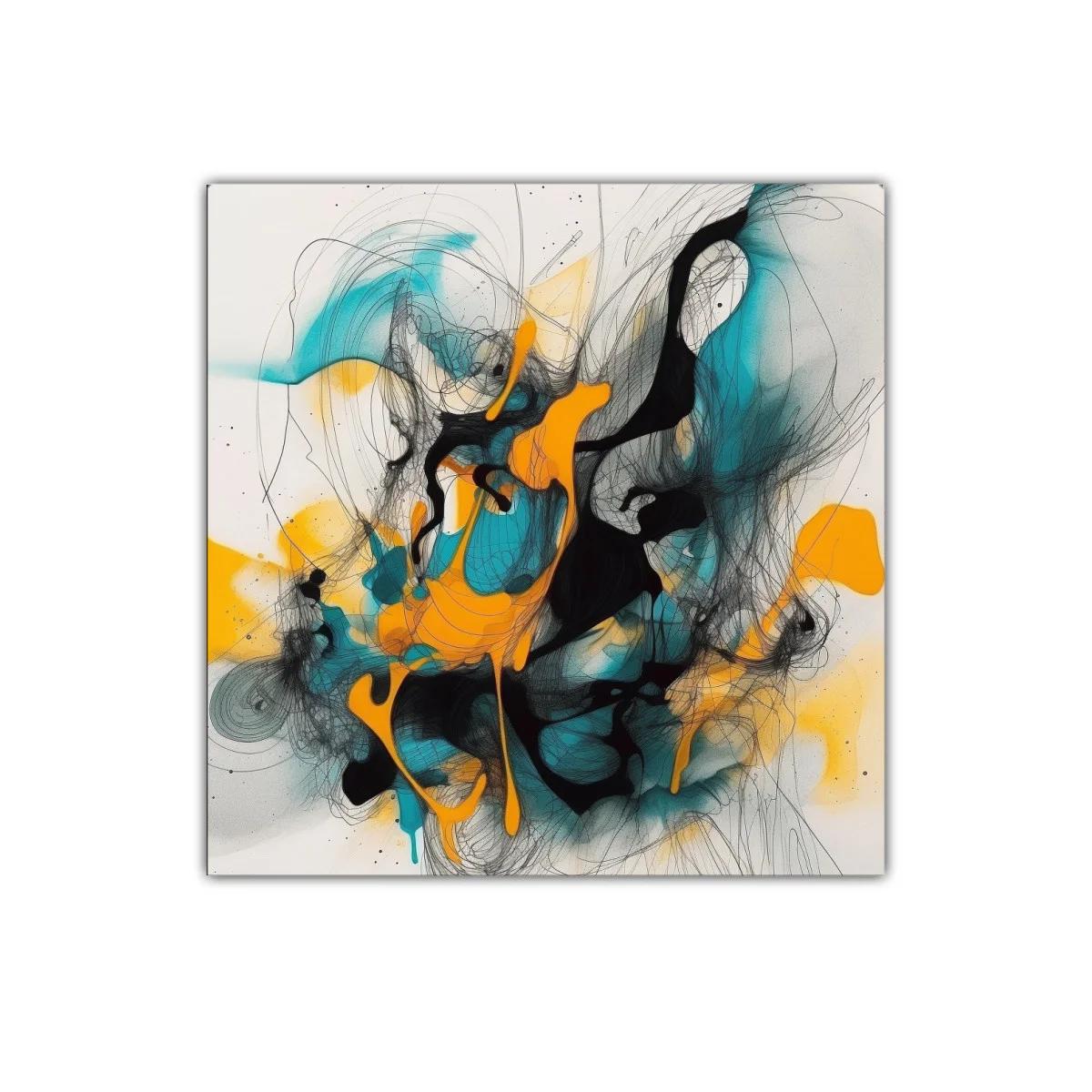Cuadro abstracto con trazos dinámicos en colores vibrantes — miniatura 1