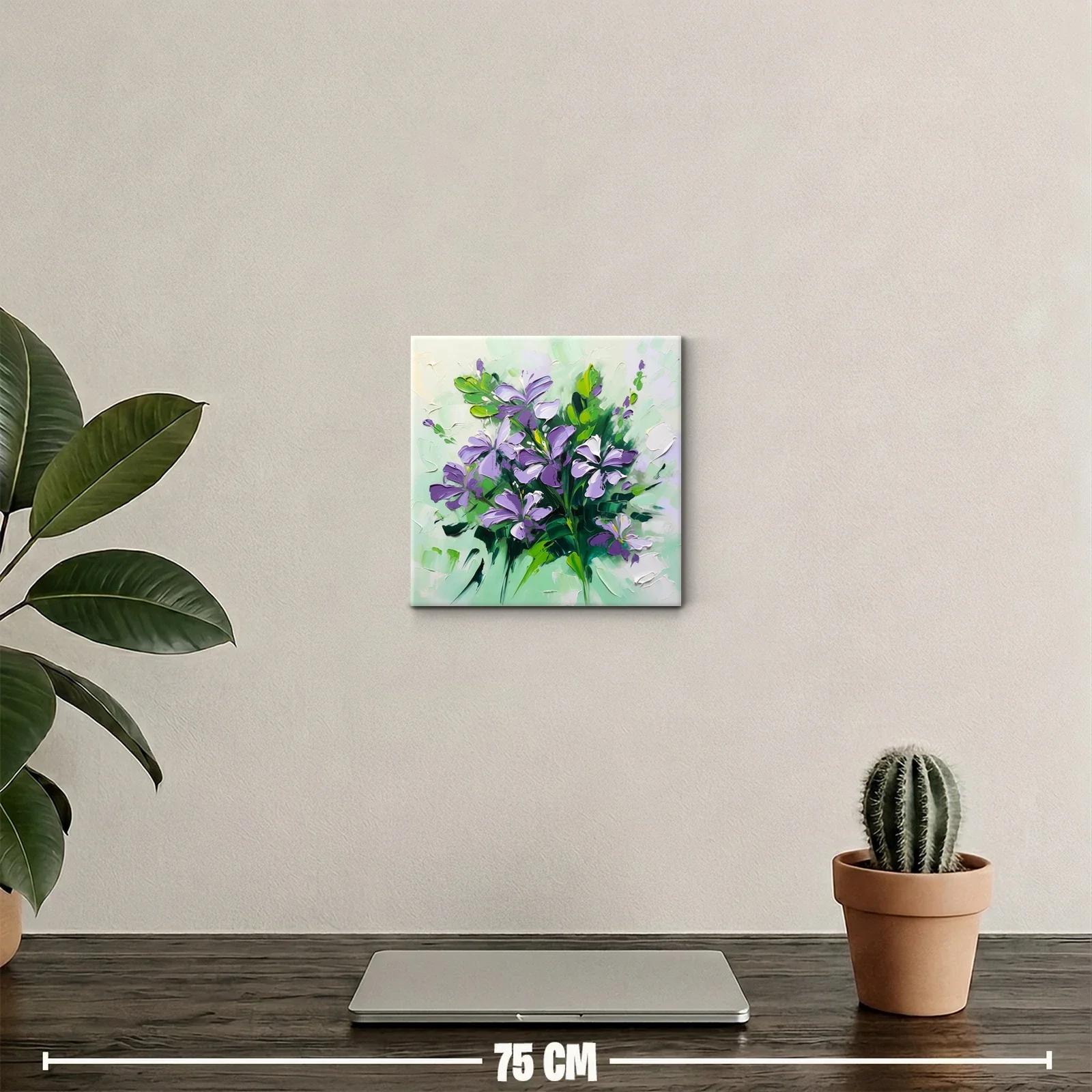 Cuadro decorativo con elegante ramo de flores moradas y verdes — miniatura 2