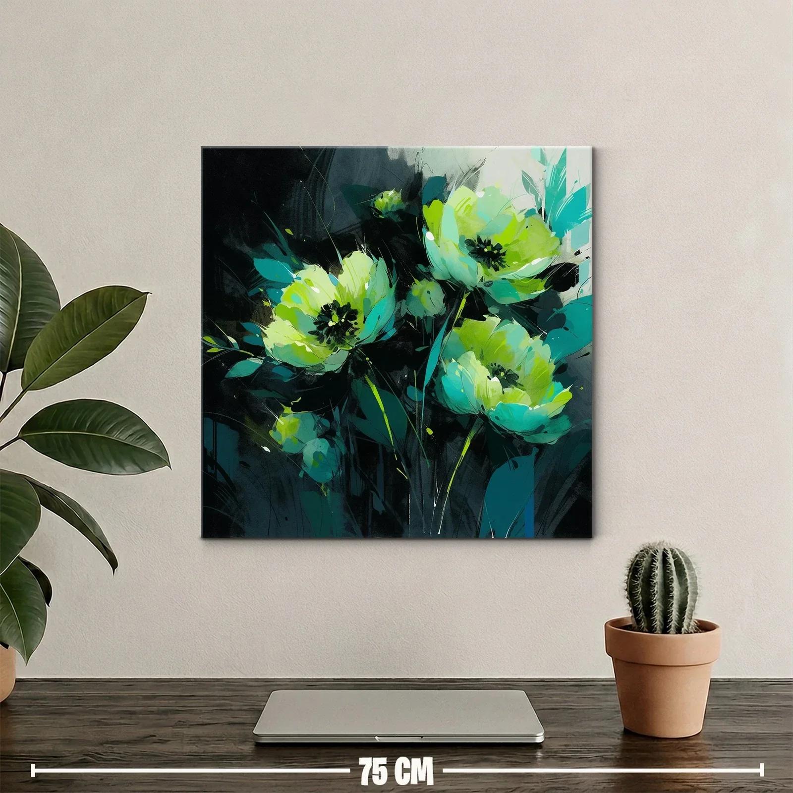 Florales en tonos verdes y azulados con fondo oscuro — miniatura 2