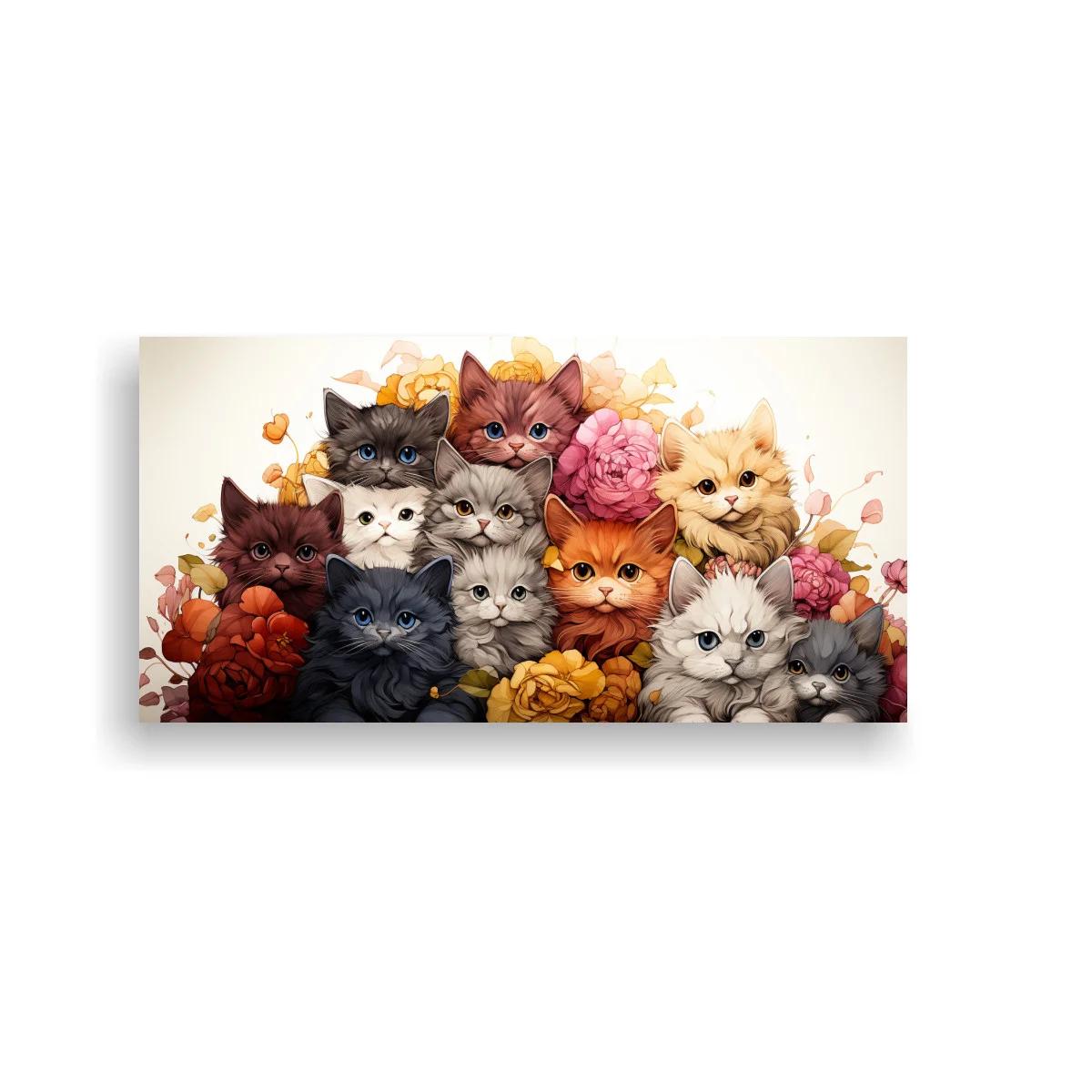 Cuadro grupo de gatitos de pelo esponjoso entre peonías — imagen principal